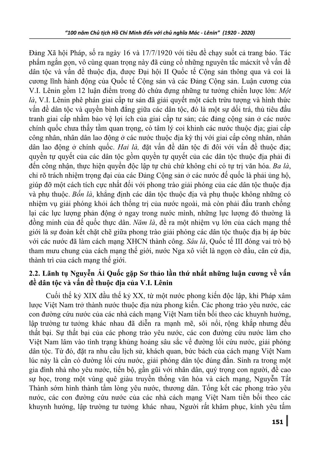 Sơ thảo lần thứ nhất những luận cương về vấn đề dân tộc và vấn đề thuộc địa của V.I. Lênin với Chủ tịch Hồ Chí Minh và cách mạng Việt Nam trang 3