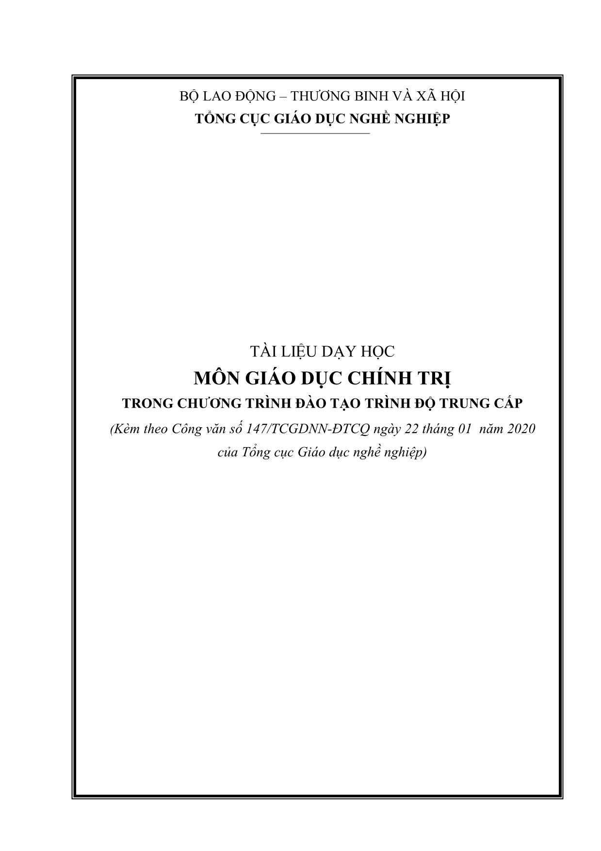 Tài liệu dạy học môn Giáo dục chính trị - Chương trình đào tạo trình độ Trung cấp trang 1