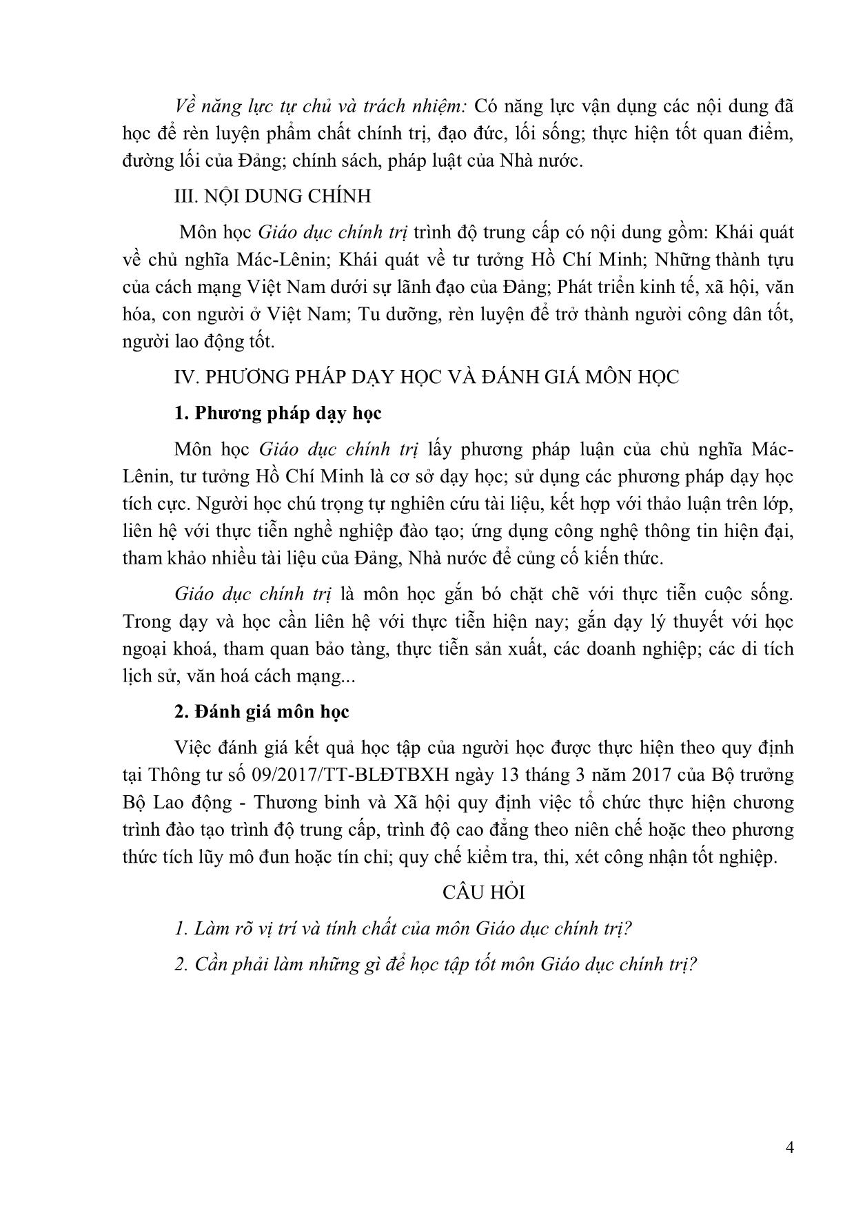 Tài liệu dạy học môn Giáo dục chính trị - Chương trình đào tạo trình độ Trung cấp trang 4