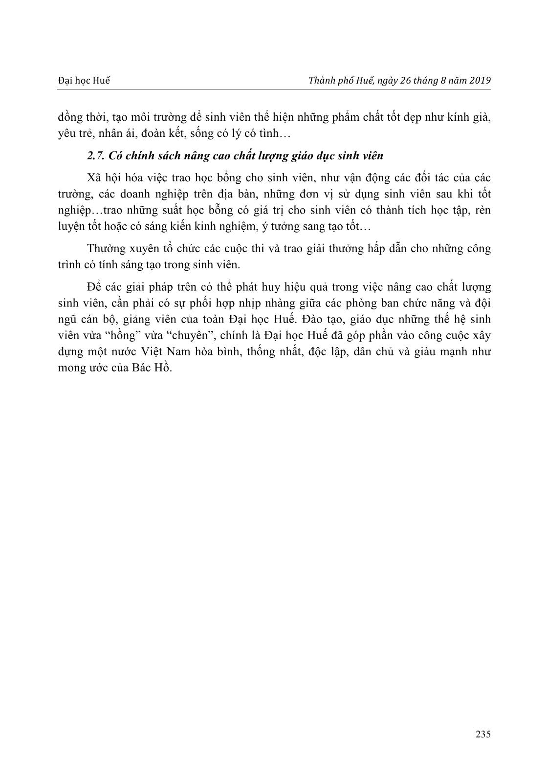 Thực hiện lời dặn của chủ tịch Hồ Chí Minh về đoàn viên, thanh niên trong “di chúc” vào việc nâng cao chất lượng giáo dục sinh viên Đại học Huế trong giai đoạn hiện nay trang 5