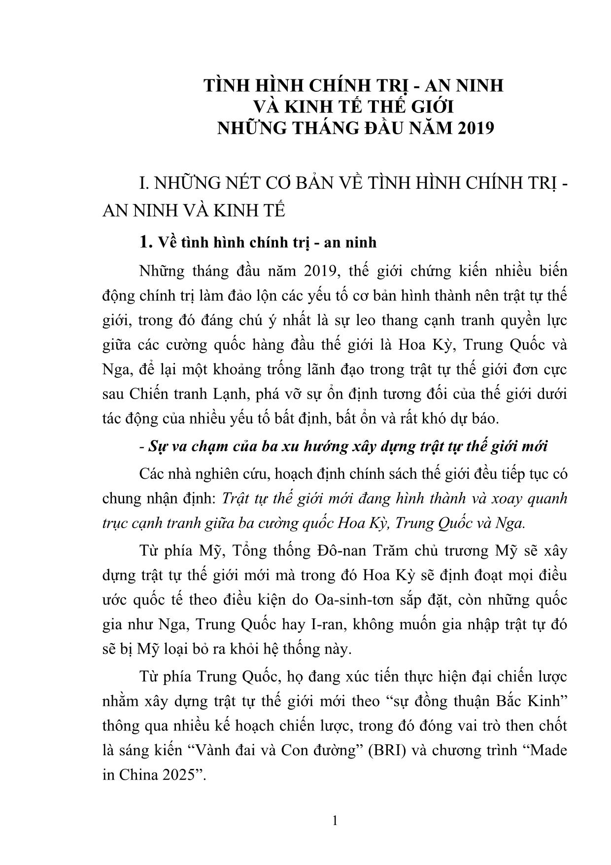 Tình hình Chính trị & An ninh và kinh tế thế giới những tháng đầu năm 2019 trang 1