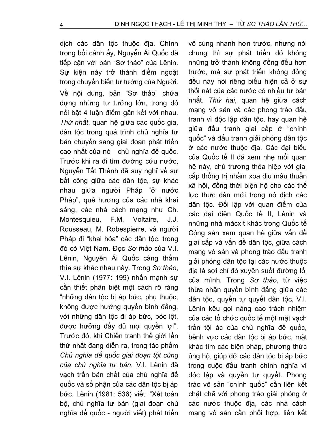 Từ sơ thảo lần thứ nhất những luận cương về vấn đề dân tộc và vấn đề thuộc địa của V.I. Lênin đến “Chủ nghĩa dân tộc” Hồ Chí Minh trang 4