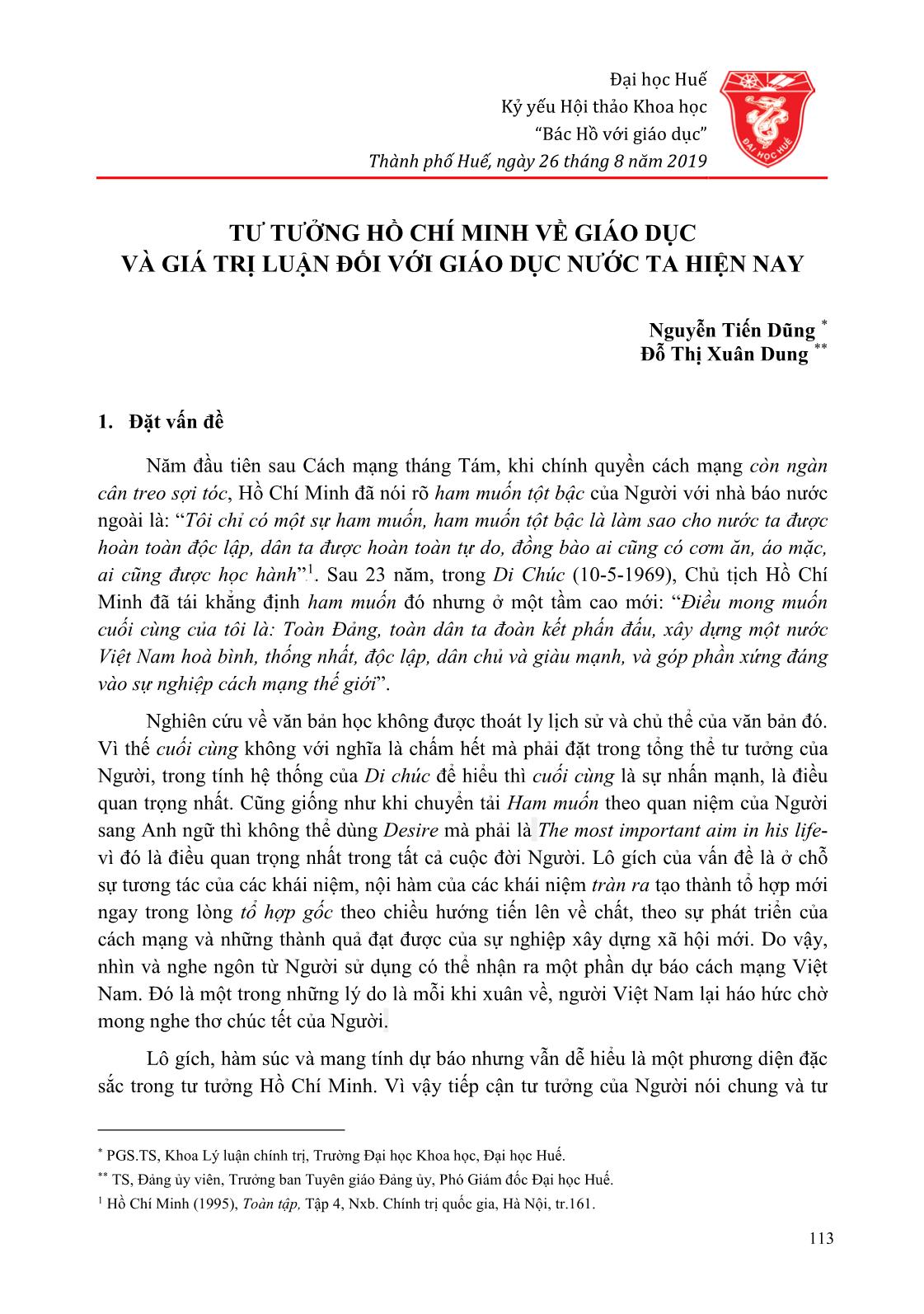 Tư tưởng Hồ Chí Minh về giáo dục và giá trị luận đối với giáo dục nước ta hiện nay trang 1