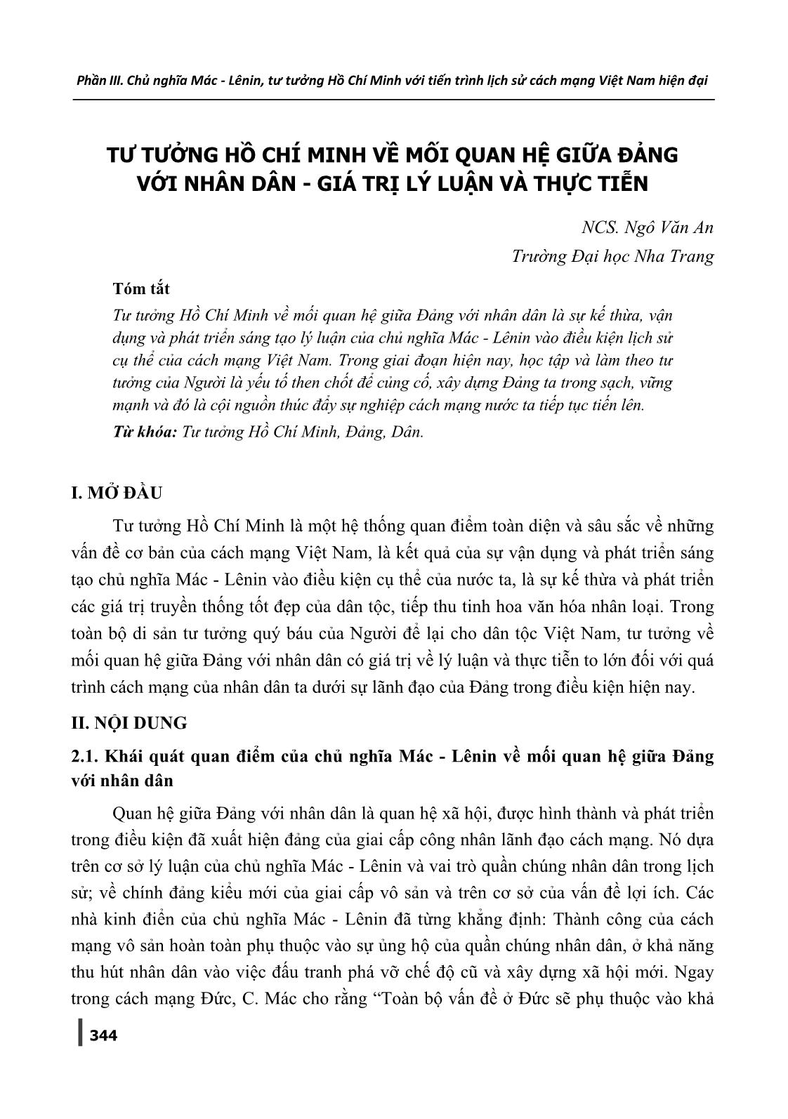 Tư tưởng Hồ Chí Minh về mối quan hệ giữa Đảng với nhân dân - Giá trị lý luận và thực tiễn trang 1