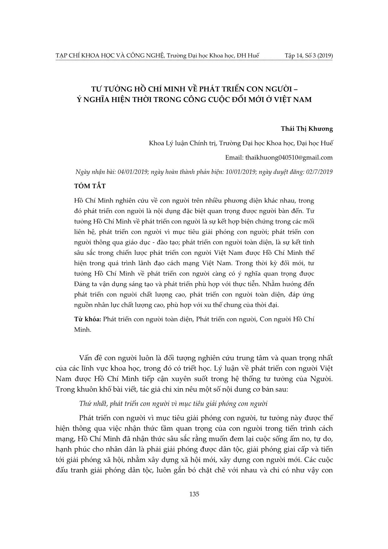 Tư tưởng Hồ Chí Minh về phát triển con người – Ý nghĩa hiện thời trong công cuộc đổi mới ở Việt Nam trang 1