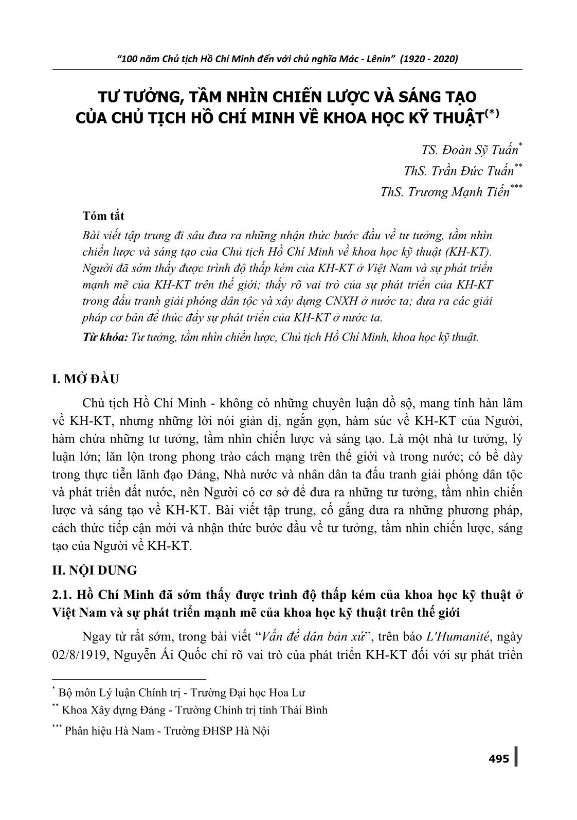 Tư tưởng, tầm nhìn chiến lược và sáng tạo của Chủ tịch Hồ Chí Minh về khoa học kỹ thuật trang 1