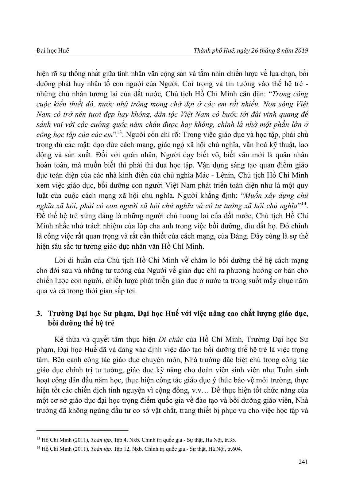 Tư tưởng về đào tạo bồi dưỡng thế hệ trẻ trong di chúc của Chủ tịch Hồ Chí Minh và sự vận dụng của trường Đại học Sư phạm, Đại học Huế trang 5