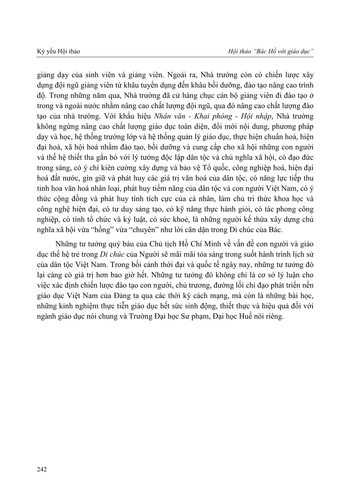 Tư tưởng về đào tạo bồi dưỡng thế hệ trẻ trong di chúc của Chủ tịch Hồ Chí Minh và sự vận dụng của trường Đại học Sư phạm, Đại học Huế trang 6