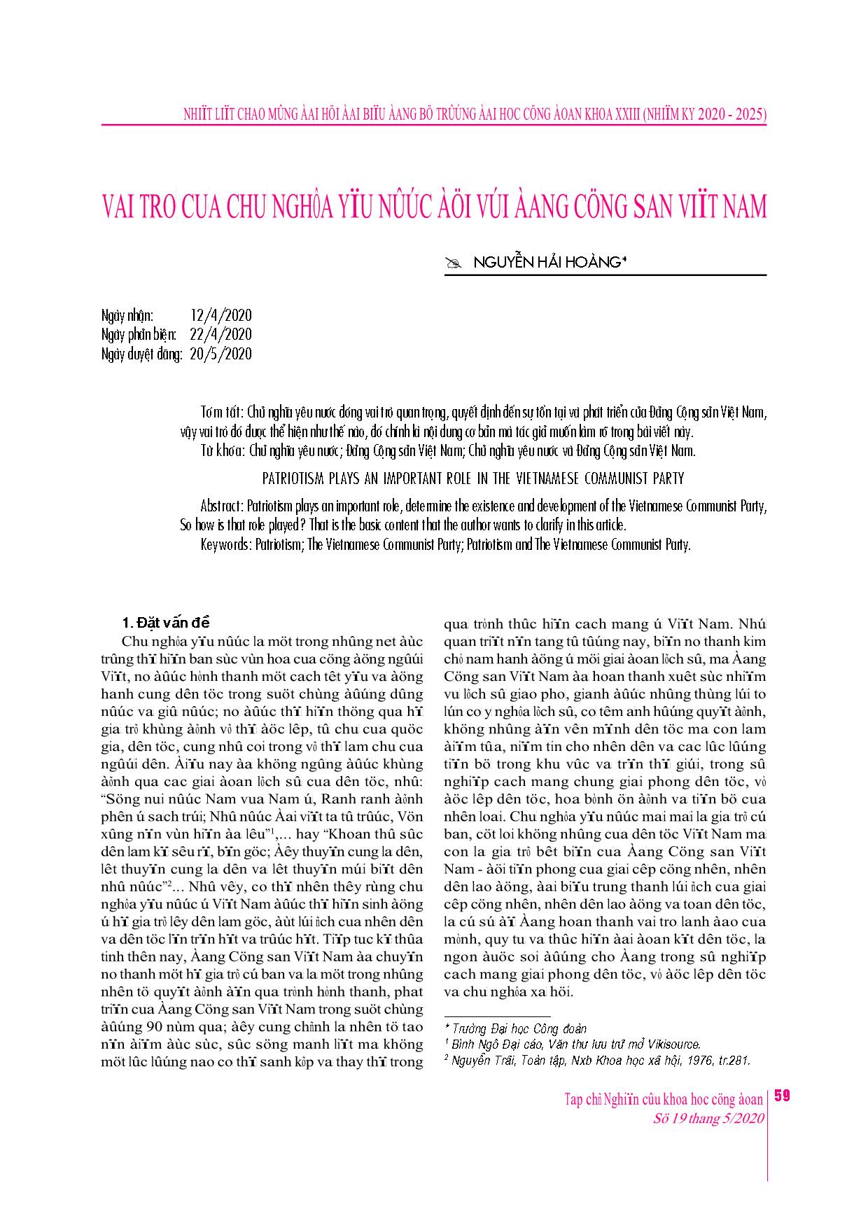 Vai trò của chủ nghĩa yêu nước đối với Đảng Cộng sản Việt Nam trang 1