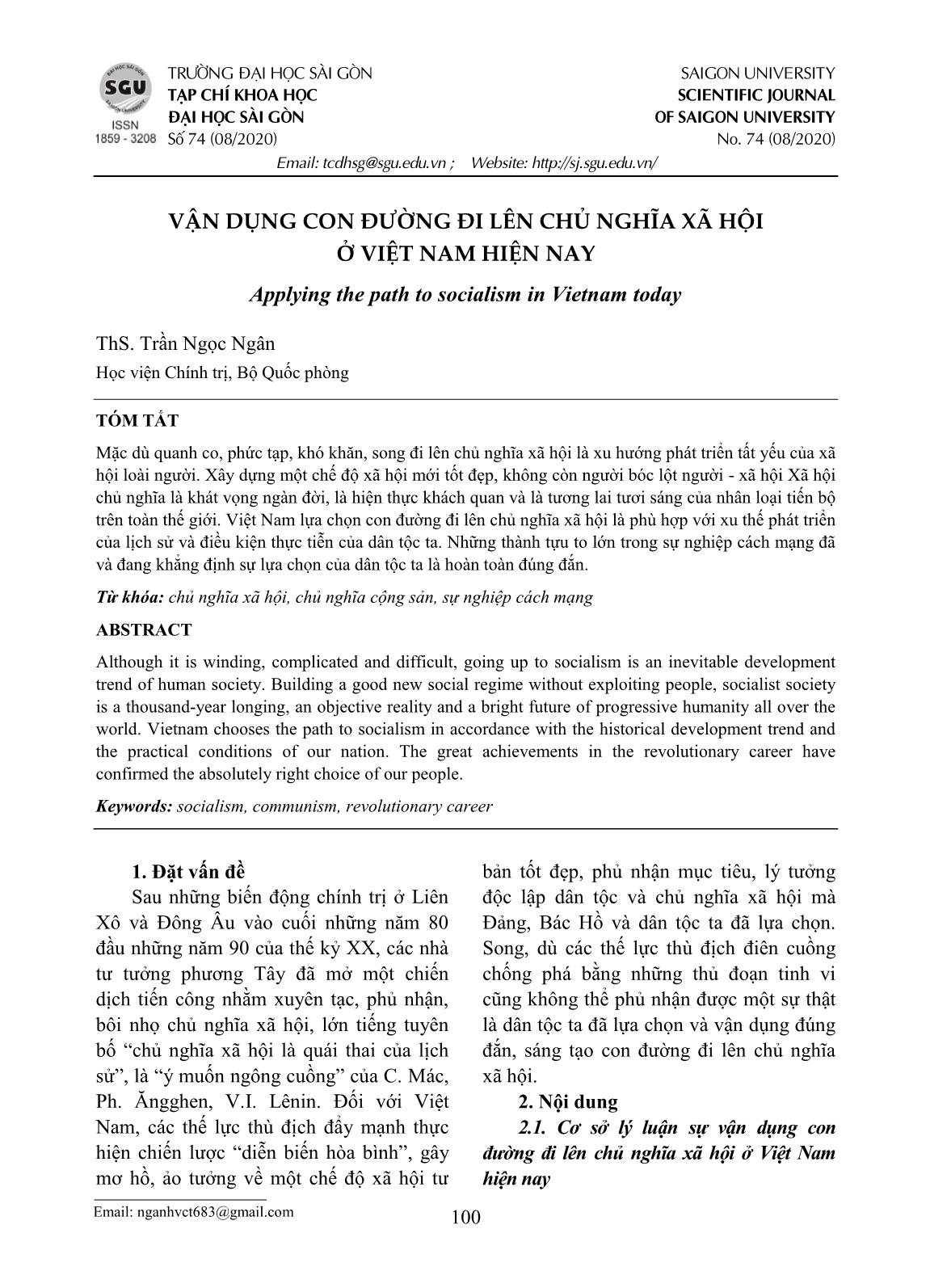 Vận dụng con đường đi lên chủ nghĩa xã hội ở Việt Nam hiện nay trang 1