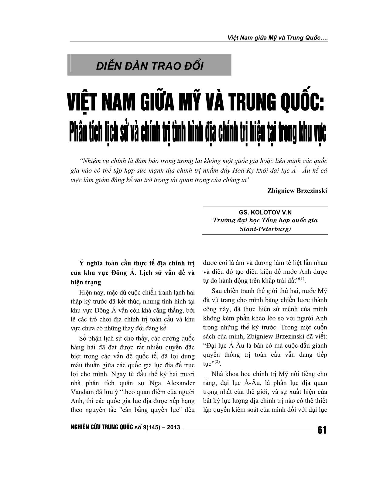 Việt Nam giữa Mỹ và Trung Quốc: Phân tích lịch sử và chính trị tình hình địa chính trị hiện tại trong khu vực trang 1