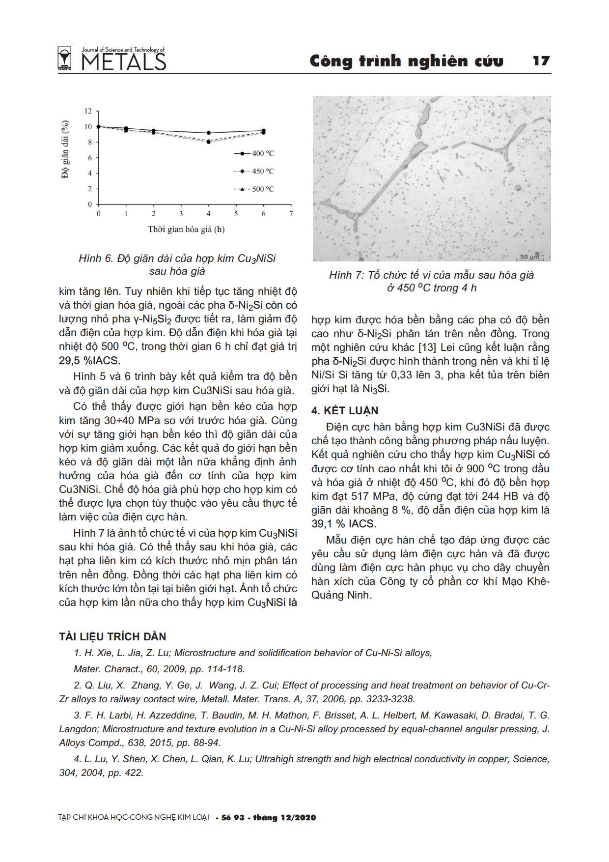 Ảnh hưởng của nhiệt luyện đến tính chất của hợp kim Cu₃NiSi làm điện cực hàn trang 4