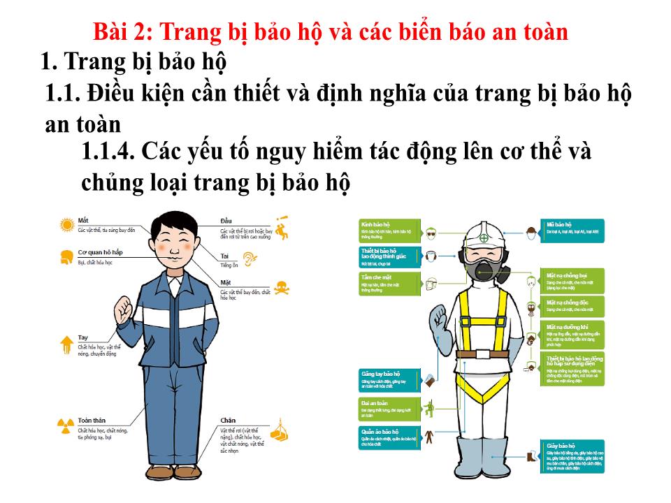Bài giảng An toàn lao động trong nghề Hàn - Module 1: Giới thiệu về An toàn lao động trong nghề Hàn - Bài 2: Trang bị bảo hộ và các biển báo an toàn trang 9