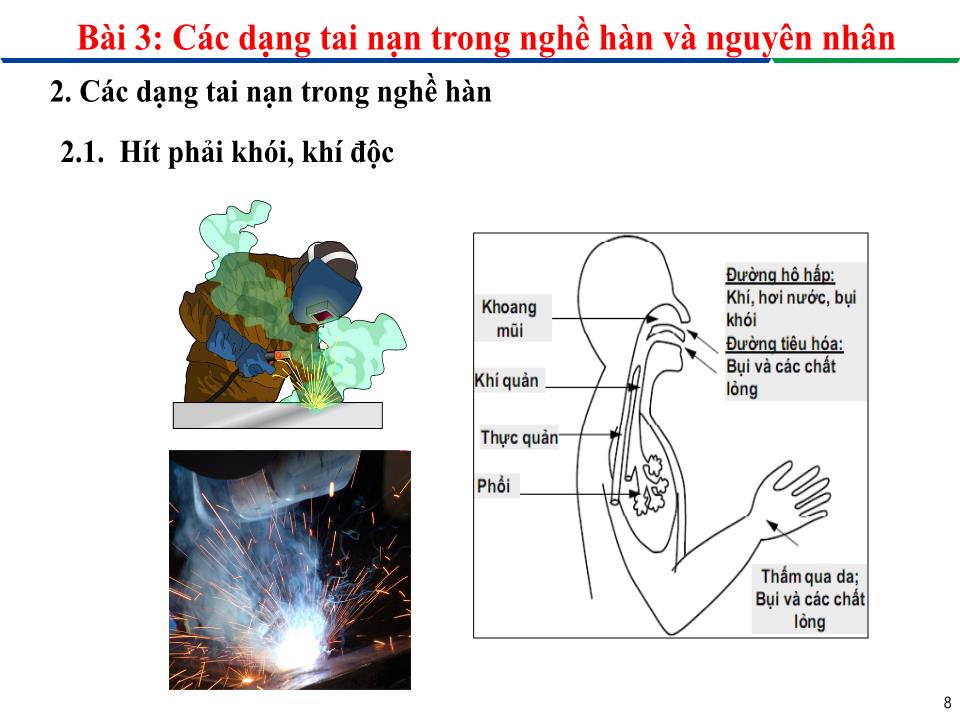 Bài giảng An toàn lao động trong nghề Hàn - Module 1: Giới thiệu về An toàn lao động trong nghề Hàn - Bài 3: Các dạng tai nạn trong nghề hàn và nguyên nhân trang 8