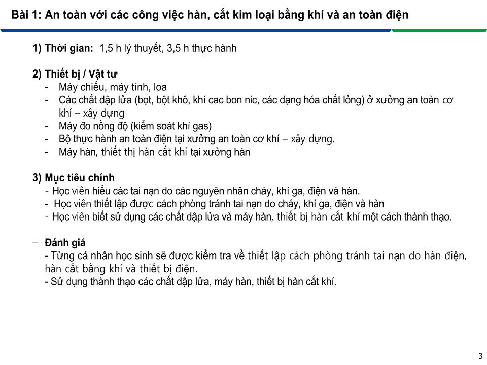 Bài giảng An toàn lao động trong nghề Hàn - Module 2: Phòng tránh các tai nạn trong nghề Hàn - Bài 1: An toàn với các công việc hàn, cắt kim loại bằng khí và an toàn điện trang 3