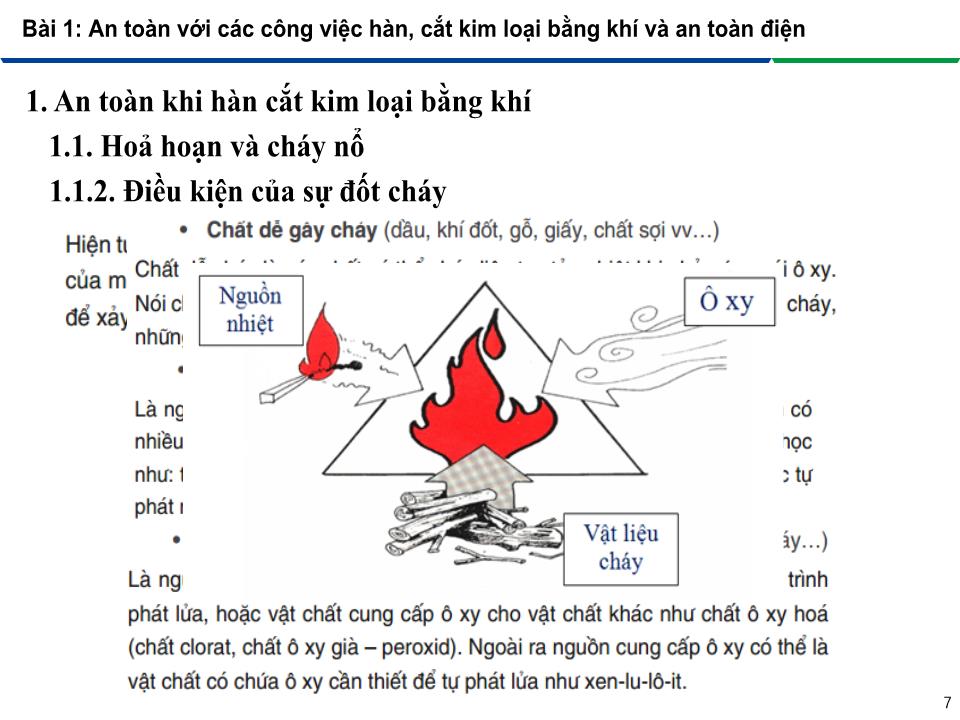 Bài giảng An toàn lao động trong nghề Hàn - Module 2: Phòng tránh các tai nạn trong nghề Hàn - Bài 1: An toàn với các công việc hàn, cắt kim loại bằng khí và an toàn điện trang 7