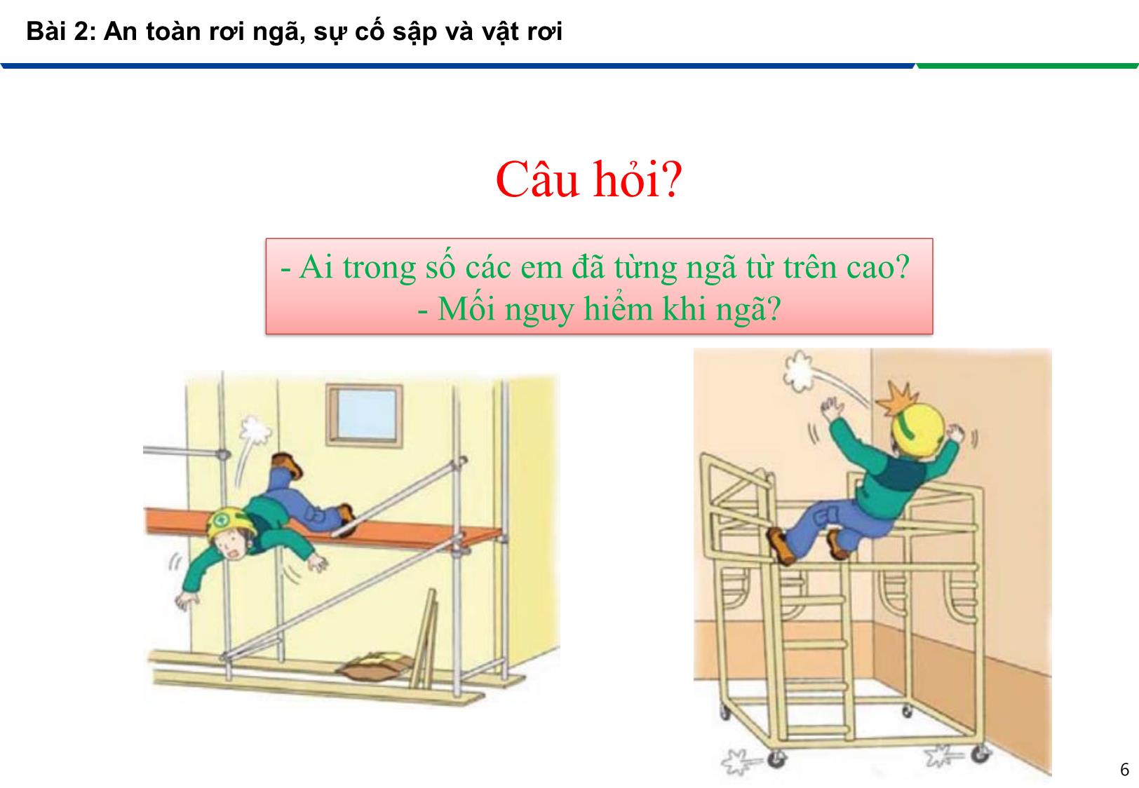 Bài giảng An toàn lao động trong nghề Hàn - Module 2: Phòng tránh các tai nạn trong nghề Hàn - Bài 2: An toàn rơi ngã, sự cố sập và vật rơi trang 6