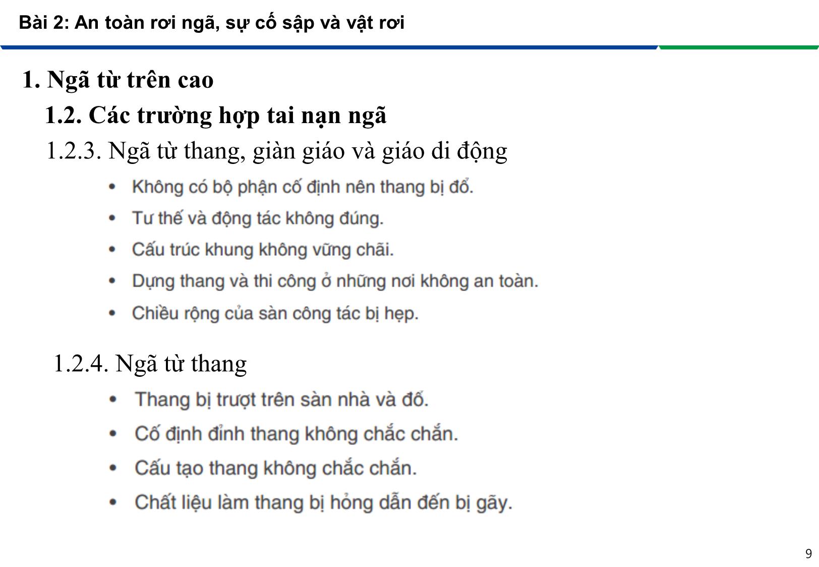 Bài giảng An toàn lao động trong nghề Hàn - Module 2: Phòng tránh các tai nạn trong nghề Hàn - Bài 2: An toàn rơi ngã, sự cố sập và vật rơi trang 9