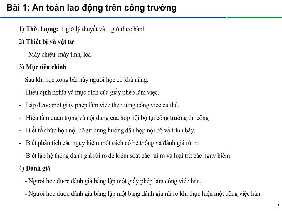 Bài giảng An toàn lao động trong nghề Hàn - Module 3: Thực hành an toàn lao động trên công trường - Bài 1: An toàn lao động trên công trường trang 3