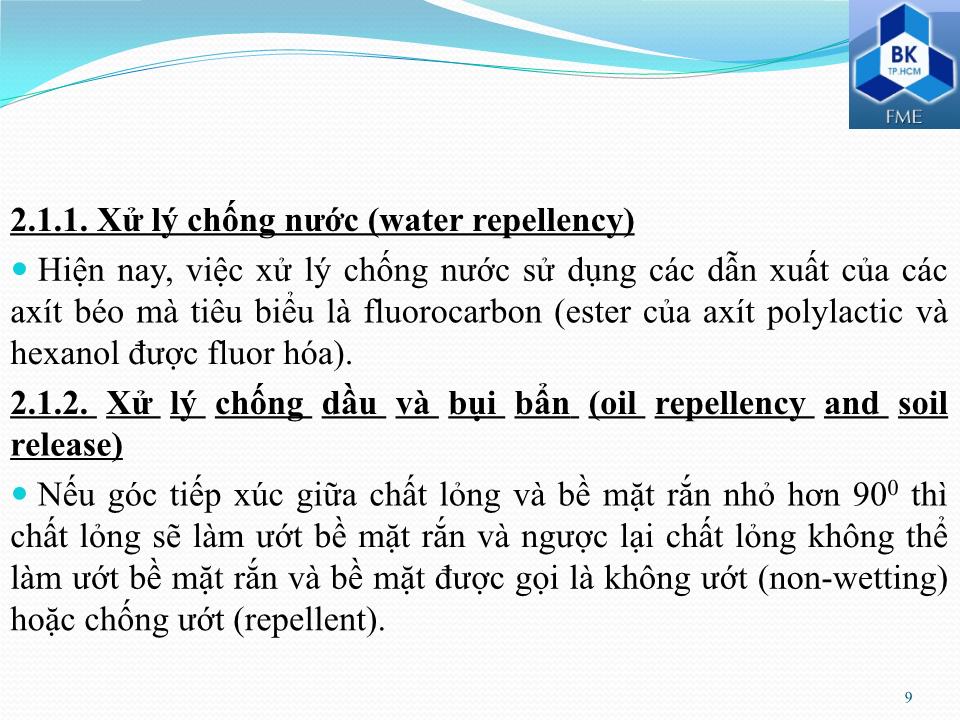 Bài giảng Kiểm tra và phân tích vật liệu dệt - Phần 9: Các quy trình hoàn tất trang 9