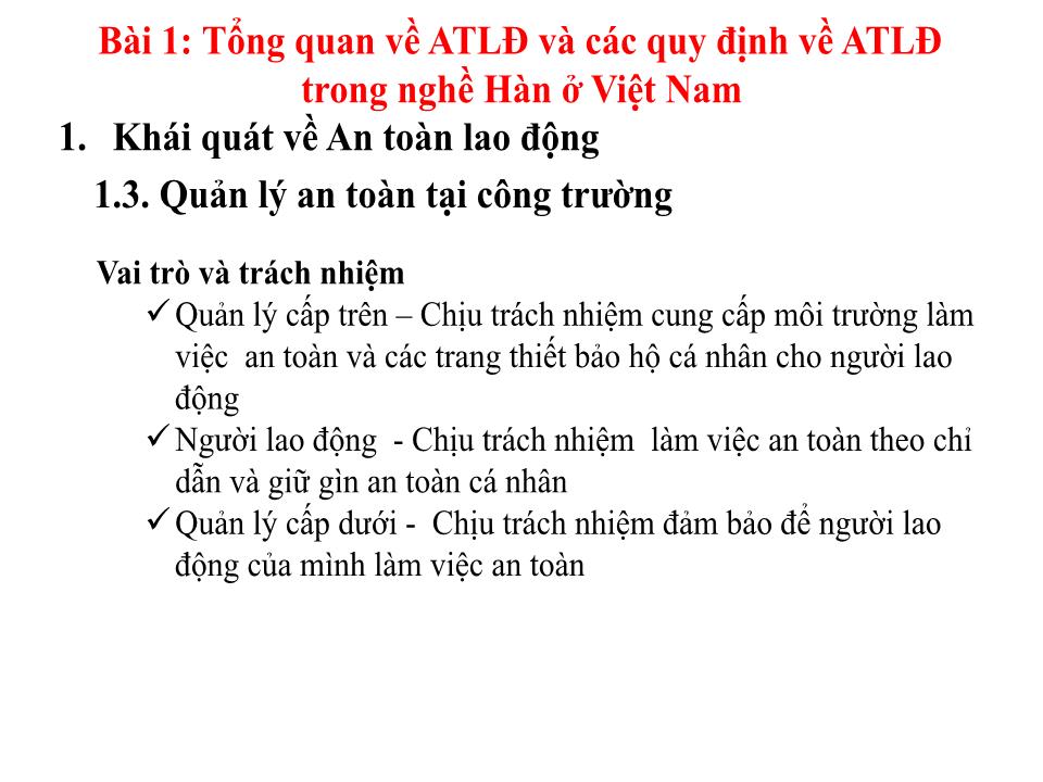 Bài giảng An toàn lao động trong nghề Hàn - Module 1: Giới thiệu về An toàn lao động trong nghề Hàn - Bài 1: Tổng quan về An toàn lao động và các quy định về an toàn lao động trong nghề Hàn ở Việt Nam trang 10