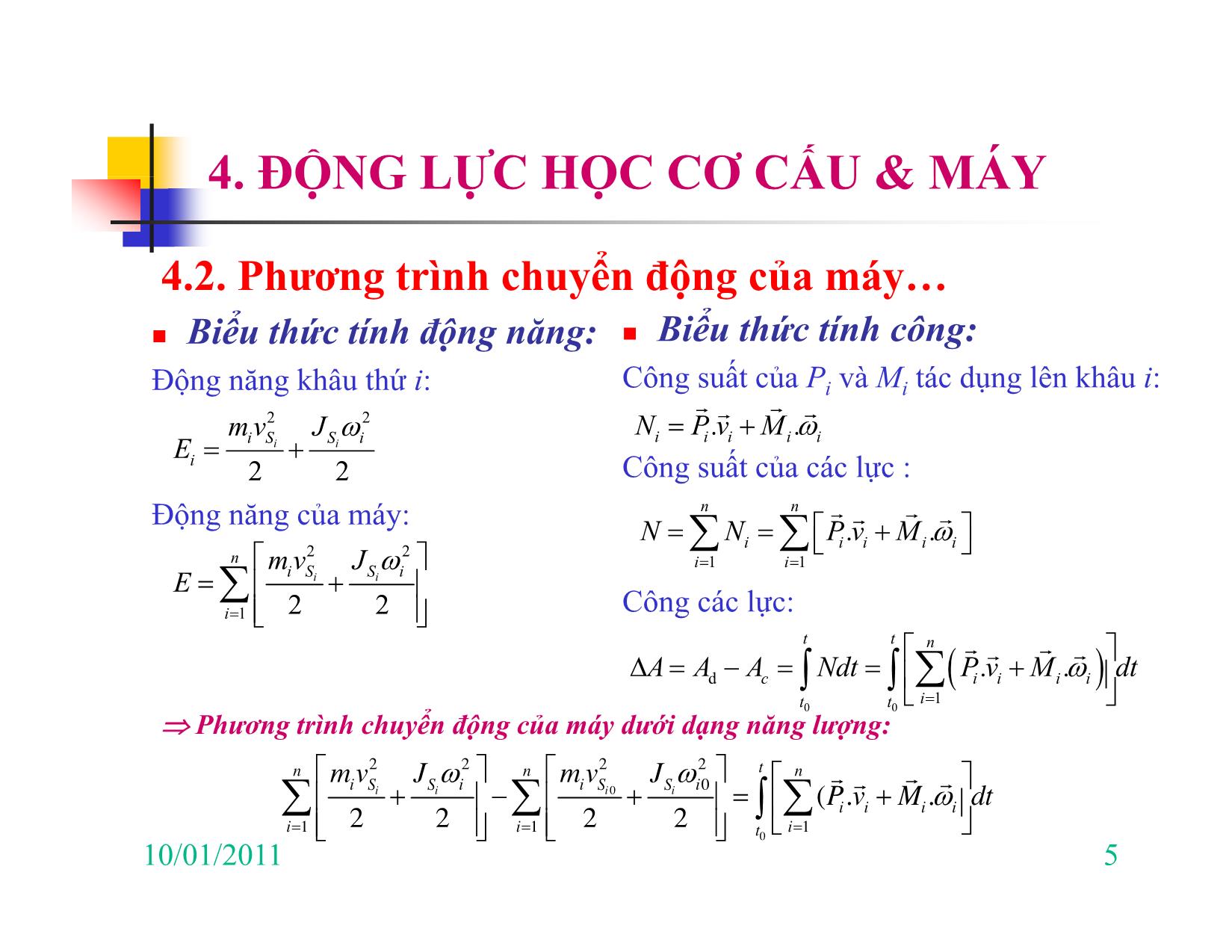 Bài giảng Nguyên lý máy - Chương IV: Động lực học cơ cấu & máy trang 5