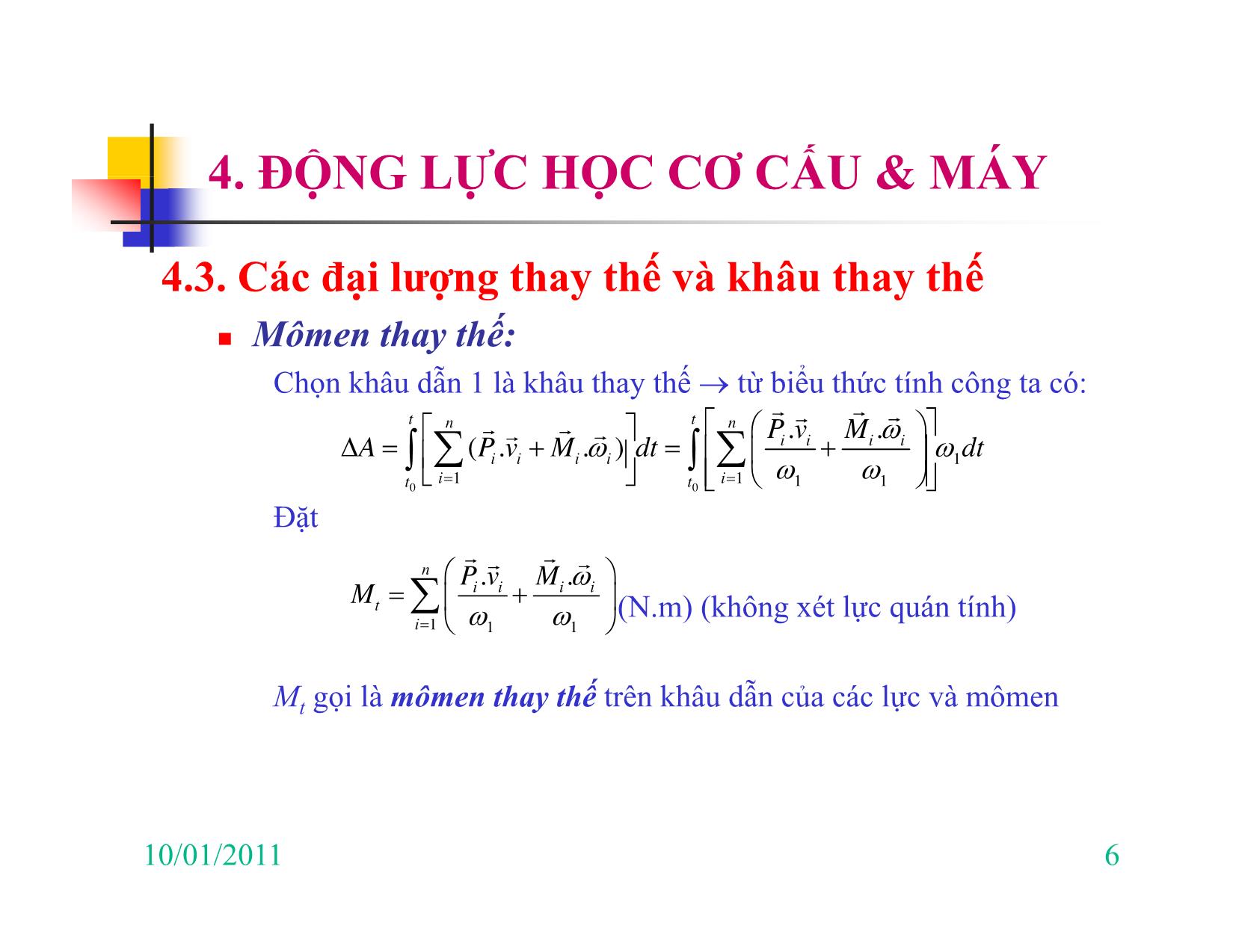 Bài giảng Nguyên lý máy - Chương IV: Động lực học cơ cấu & máy trang 6