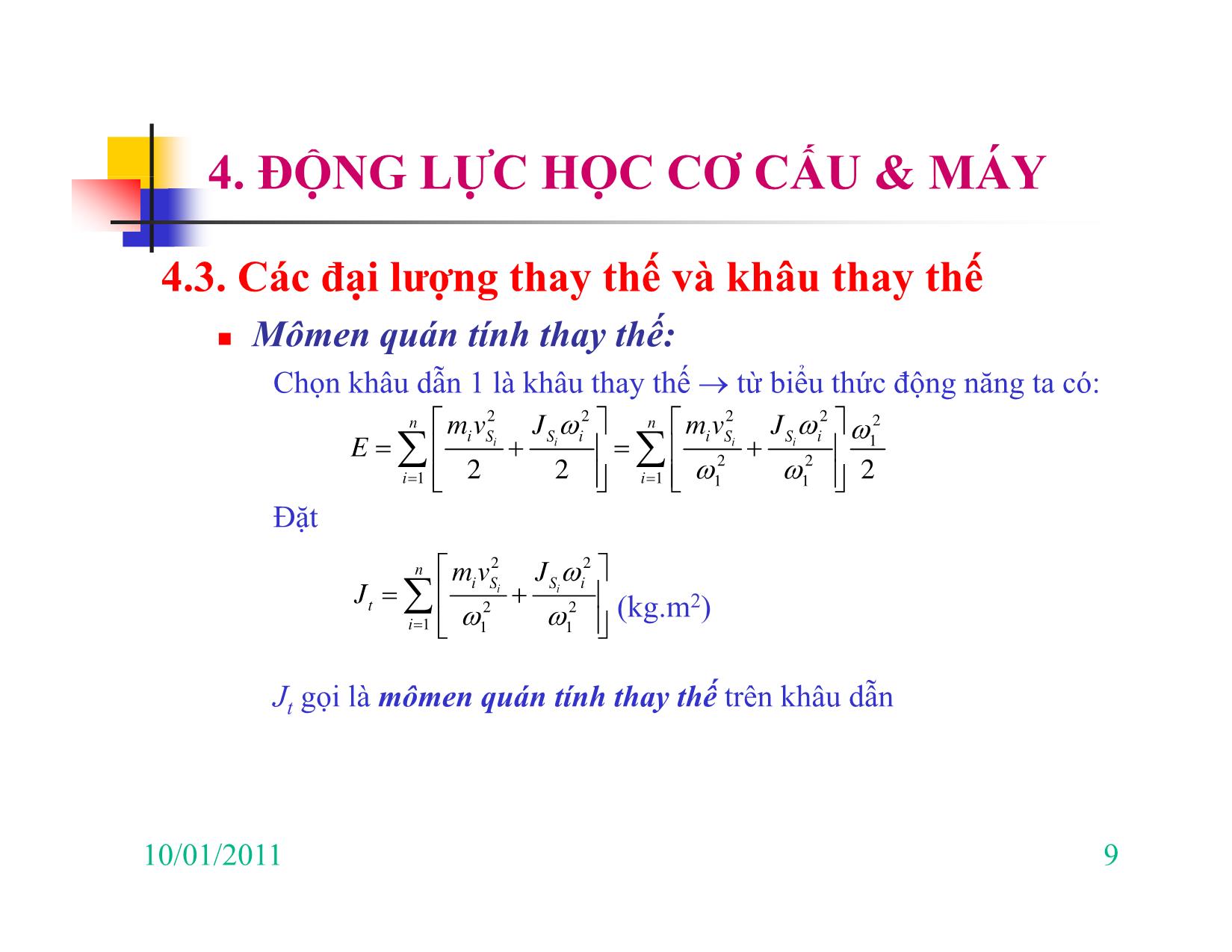 Bài giảng Nguyên lý máy - Chương IV: Động lực học cơ cấu & máy trang 9