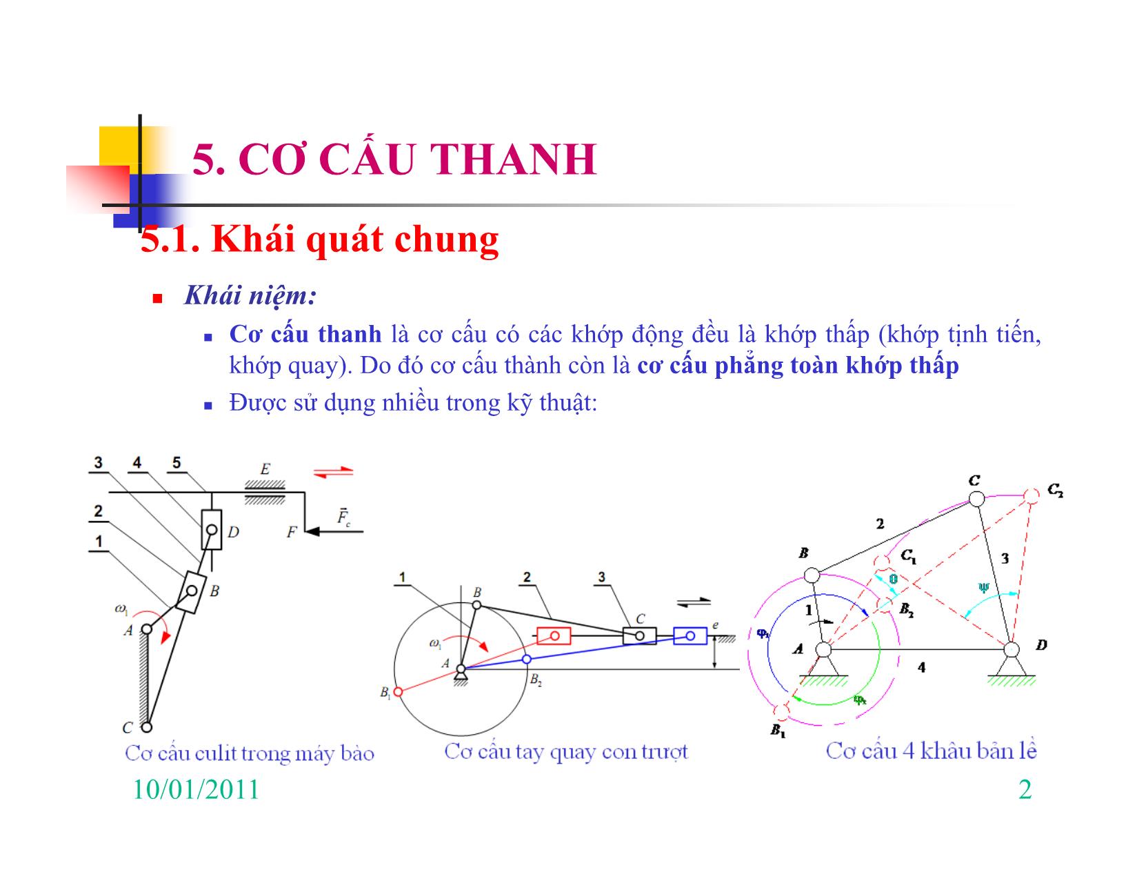 Bài giảng Nguyên lý máy - Chương V: Cơ cấu thanh trang 2