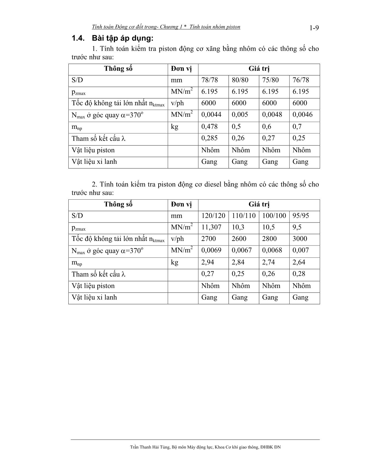Bài giảng Tính toán thiết kế động cơ đốt trong - Trần Thanh Hải Tùng trang 10