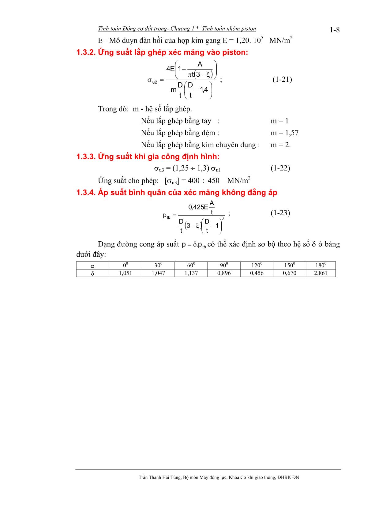 Bài giảng Tính toán thiết kế động cơ đốt trong - Trần Thanh Hải Tùng trang 9