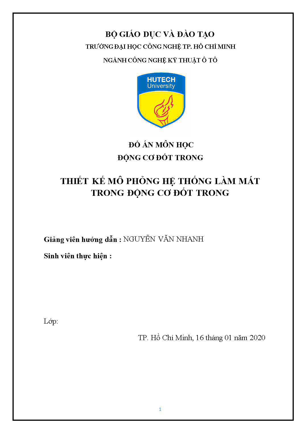 Đồ án Thiết kế mô phỏng hệ thống làm mát trong động cơ đốt trong trang 1