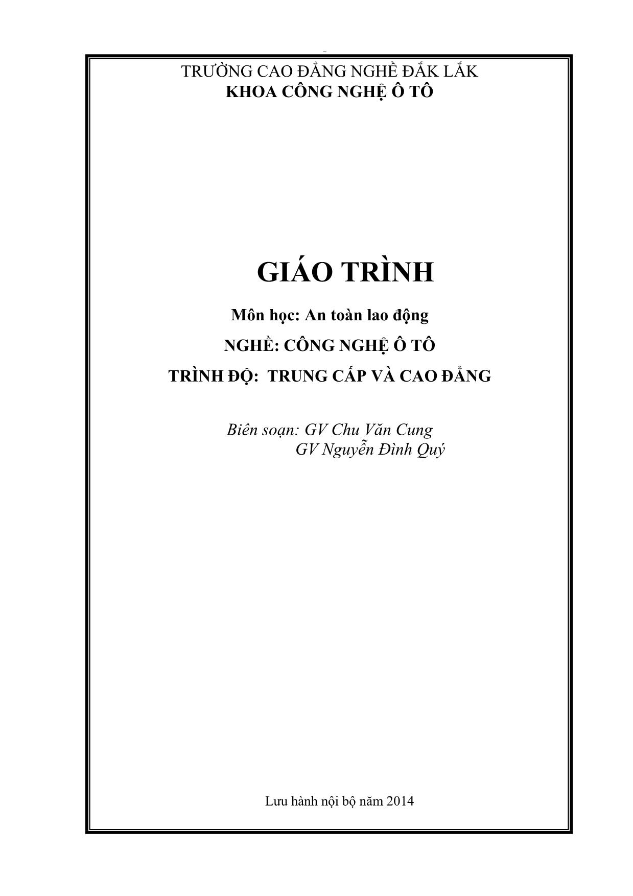 Giáo trình An toàn lao động - Nghề: Công nghề ô tô trang 1