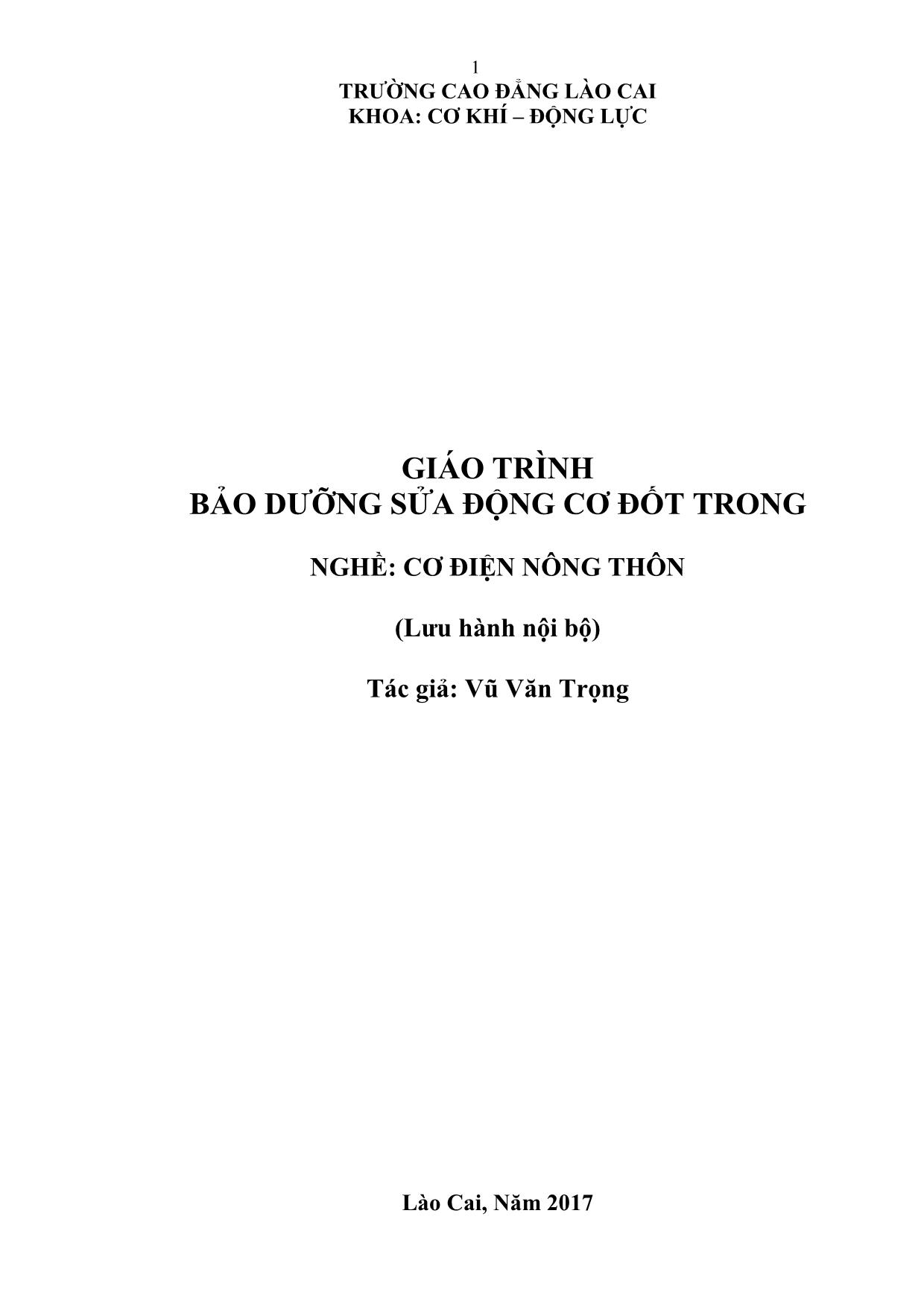 Giáo trình Bảo dưỡng sửa động cơ đốt trong - Nghề: Cơ điện nông thôn trang 1