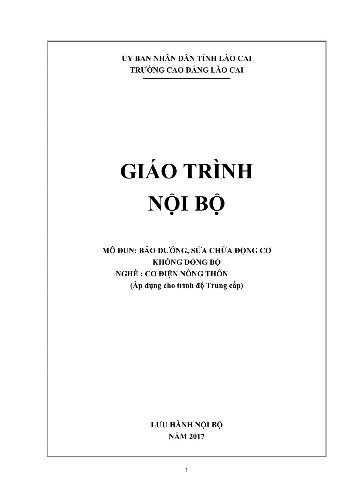 Giáo trình Bảo dưỡng, sửa chữa động cơ không đồng bộ - Nghề: Cơ điện nông thôn trang 1