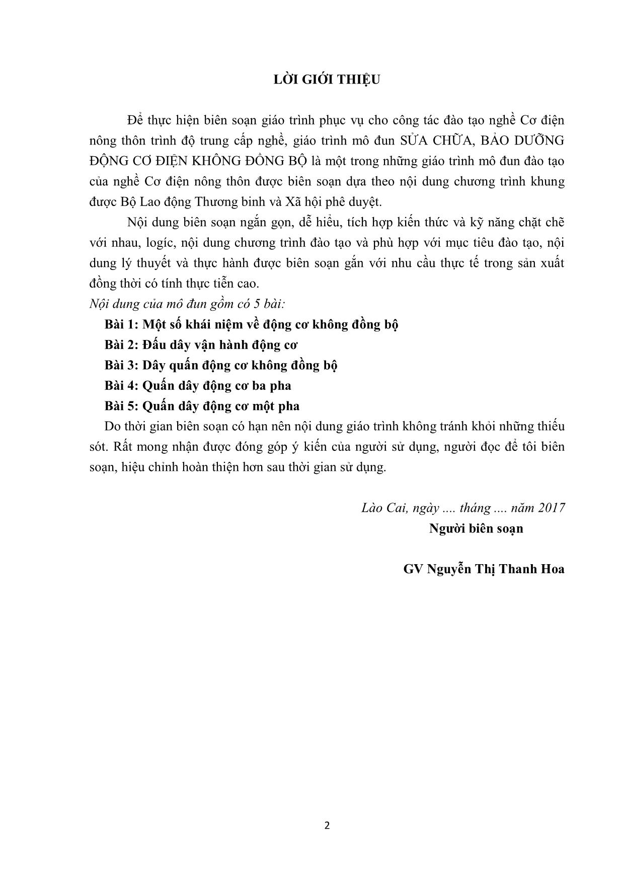 Giáo trình Bảo dưỡng, sửa chữa động cơ không đồng bộ - Nghề: Cơ điện nông thôn trang 2