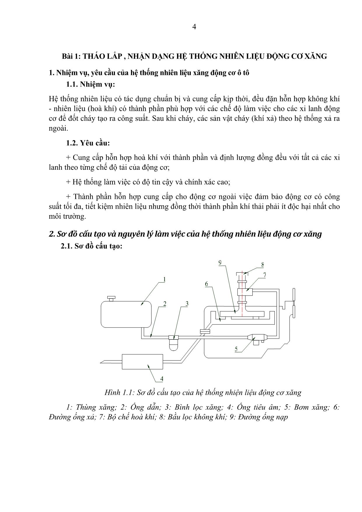 Giáo trình Bảo dưỡng sửa chữa hệ thống nhiên liệu động cơ xăng trang 4