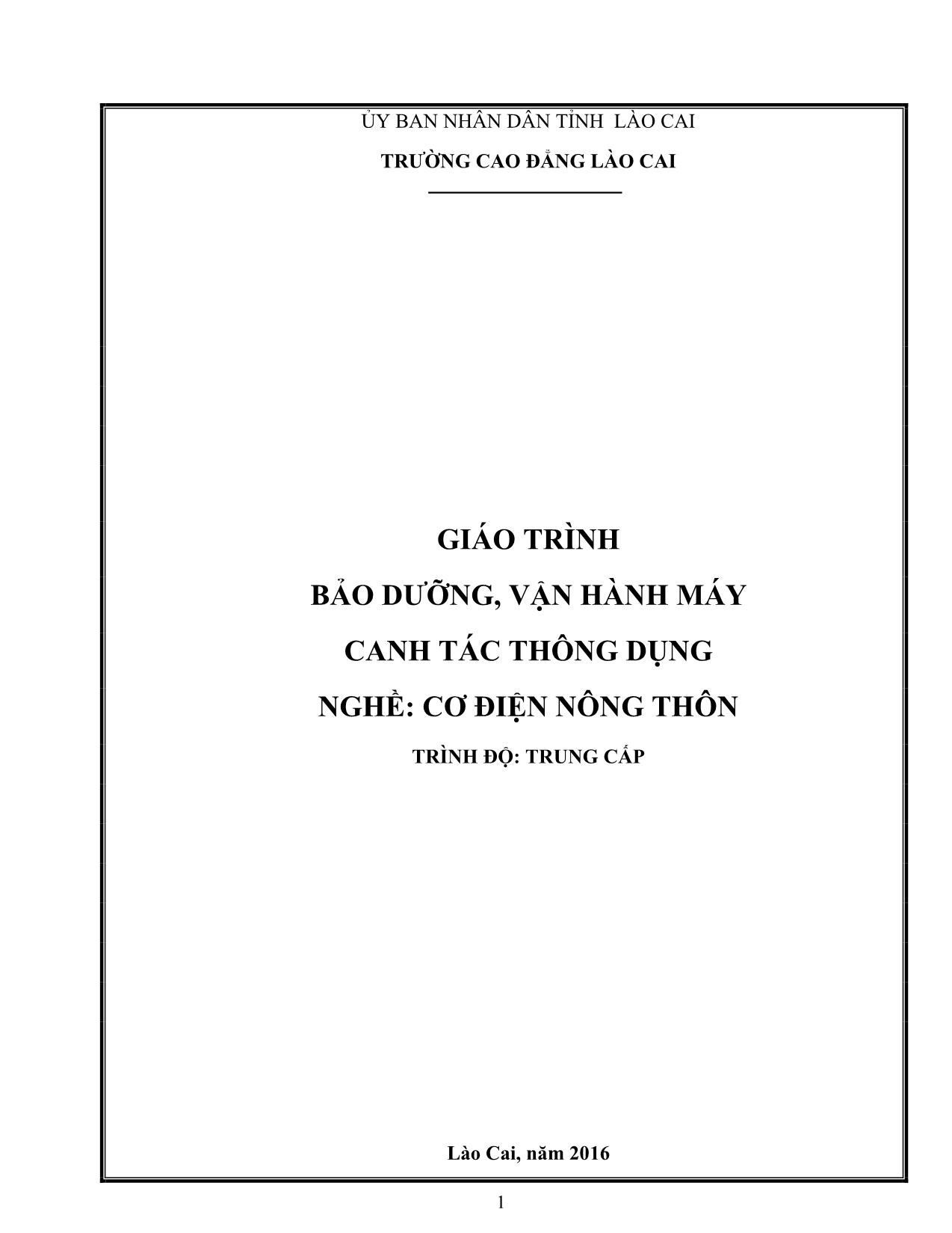 Giáo trình Bảo dưỡng, vận hành máy canh tác thông dụng trang 1