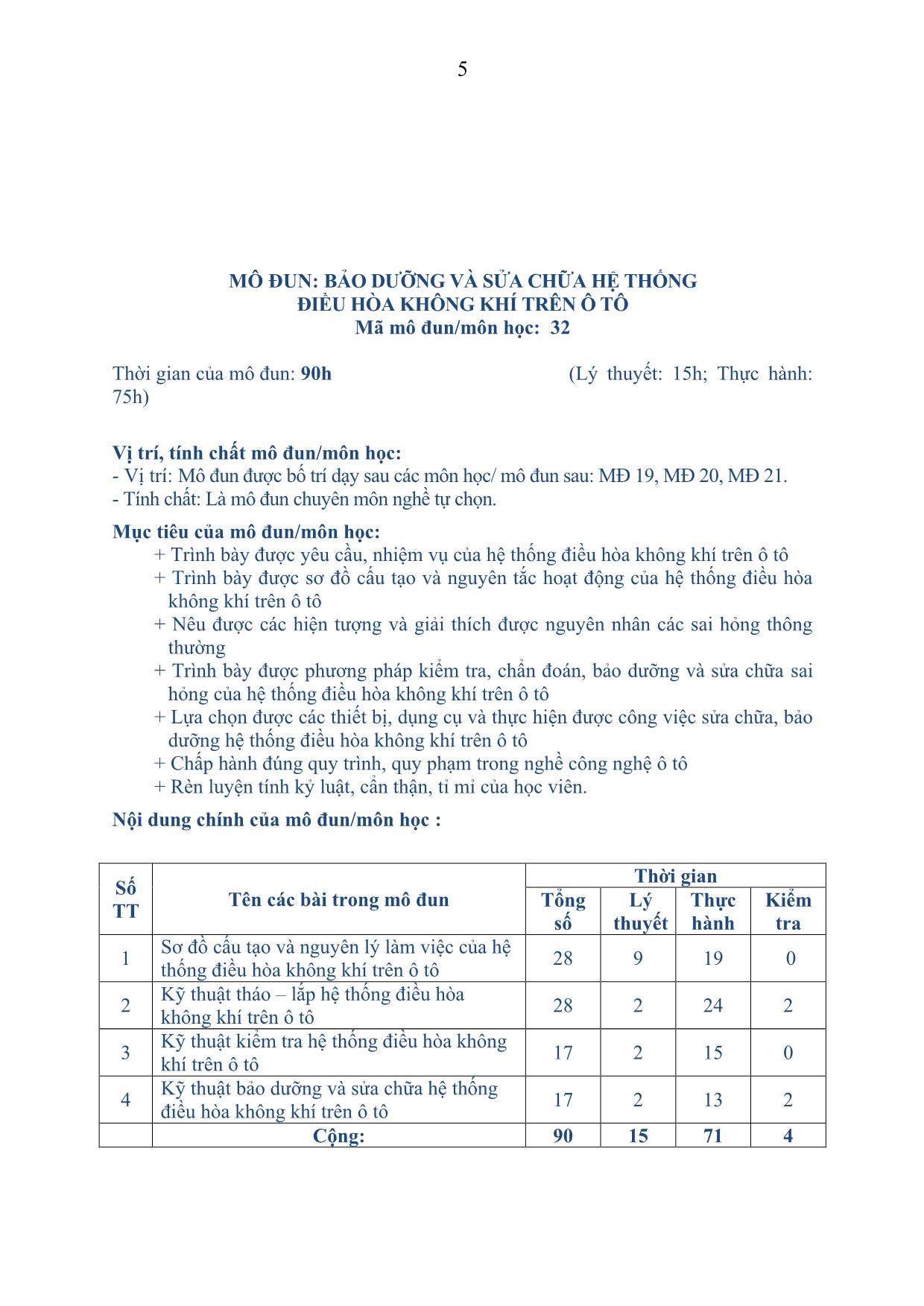 Giáo trình Bảo dưỡng & Sửa chữa hệ thống điều hòa không khí trên ô tô trang 5