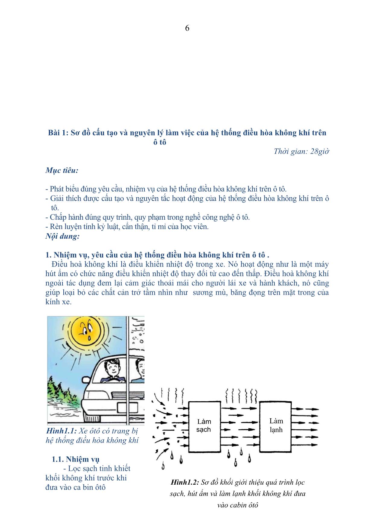 Giáo trình Bảo dưỡng & Sửa chữa hệ thống điều hòa không khí trên ô tô trang 6