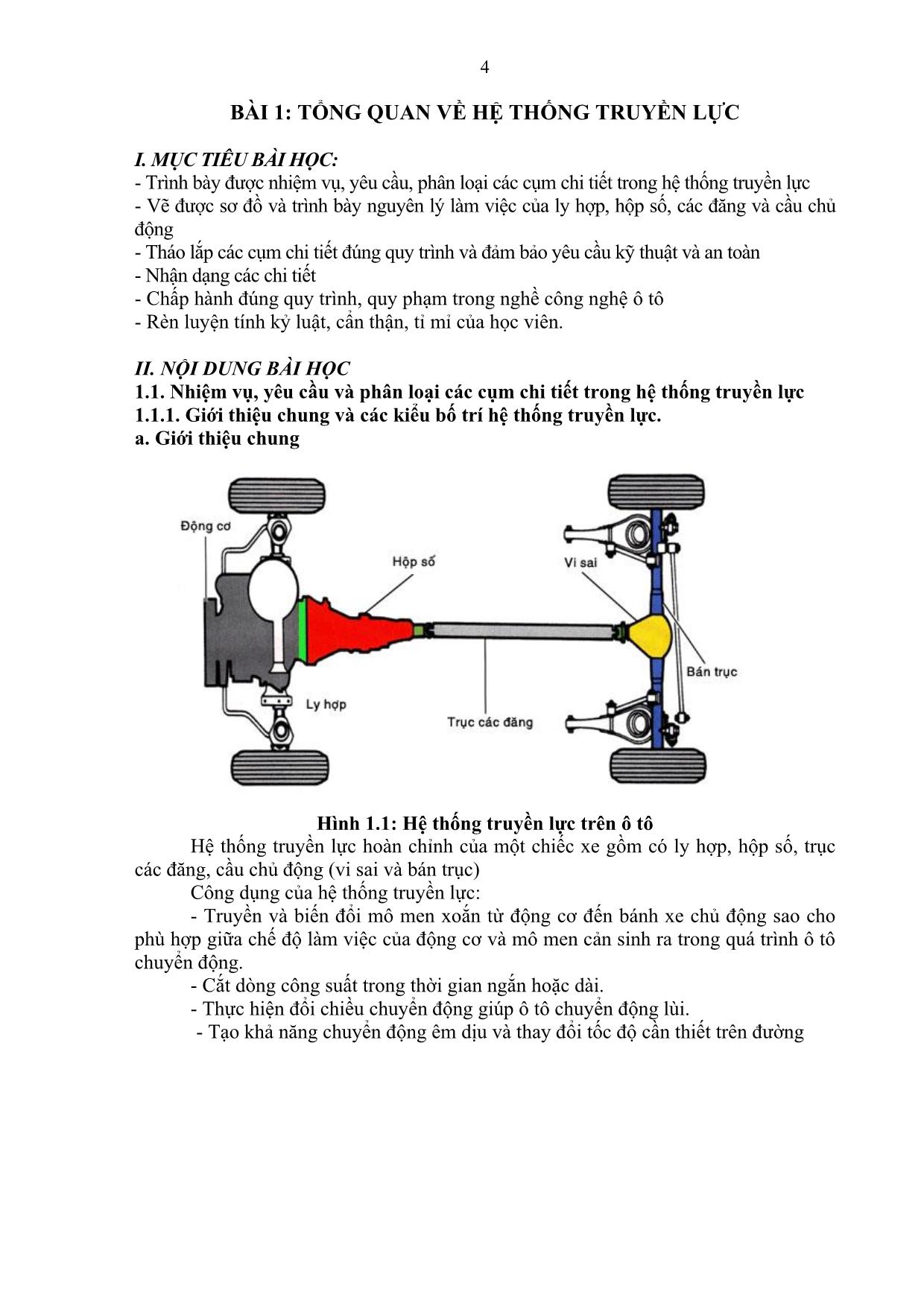 Giáo trình mô đun Bảo dưỡng và sửa chữa hệ thống truyền lực trang 4