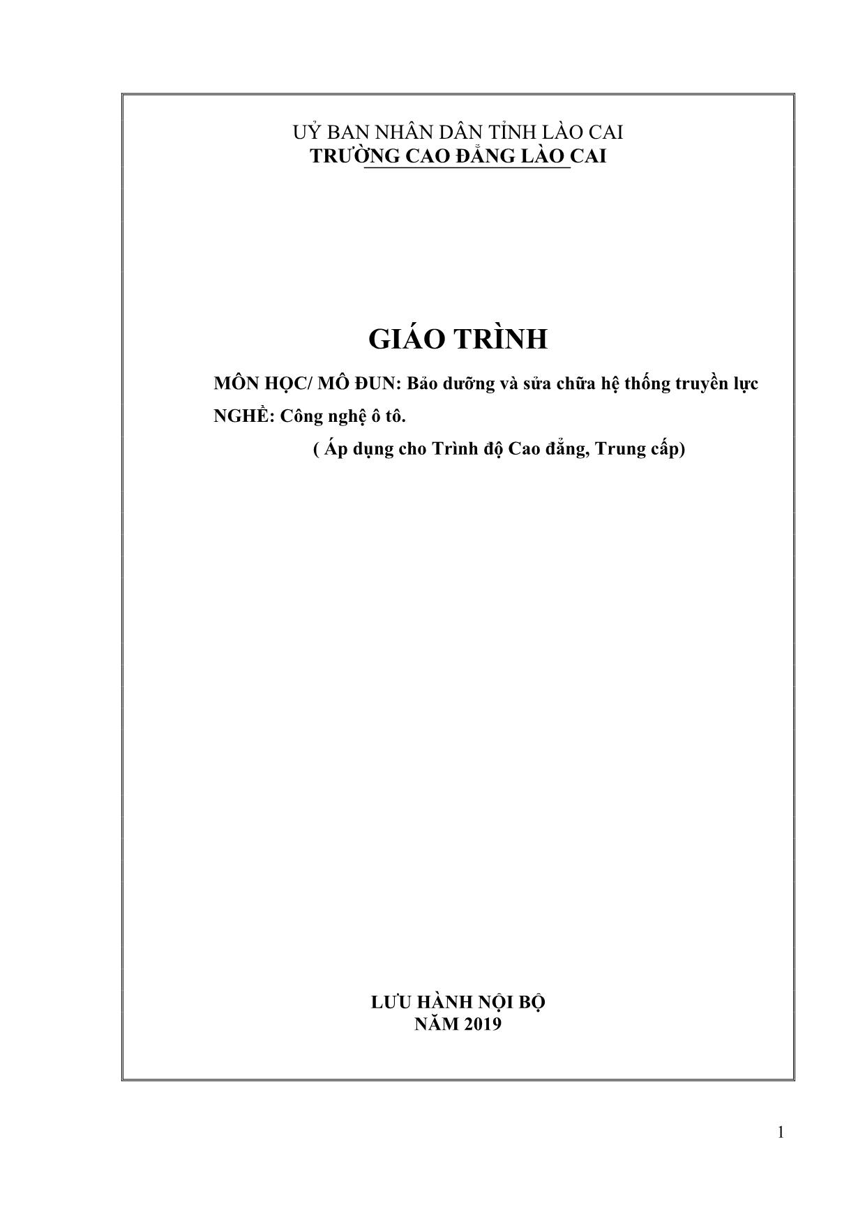 Giáo trình mô đun Bảo dưỡng và sửa chữa hệ thống truyền lực (Mới) trang 1