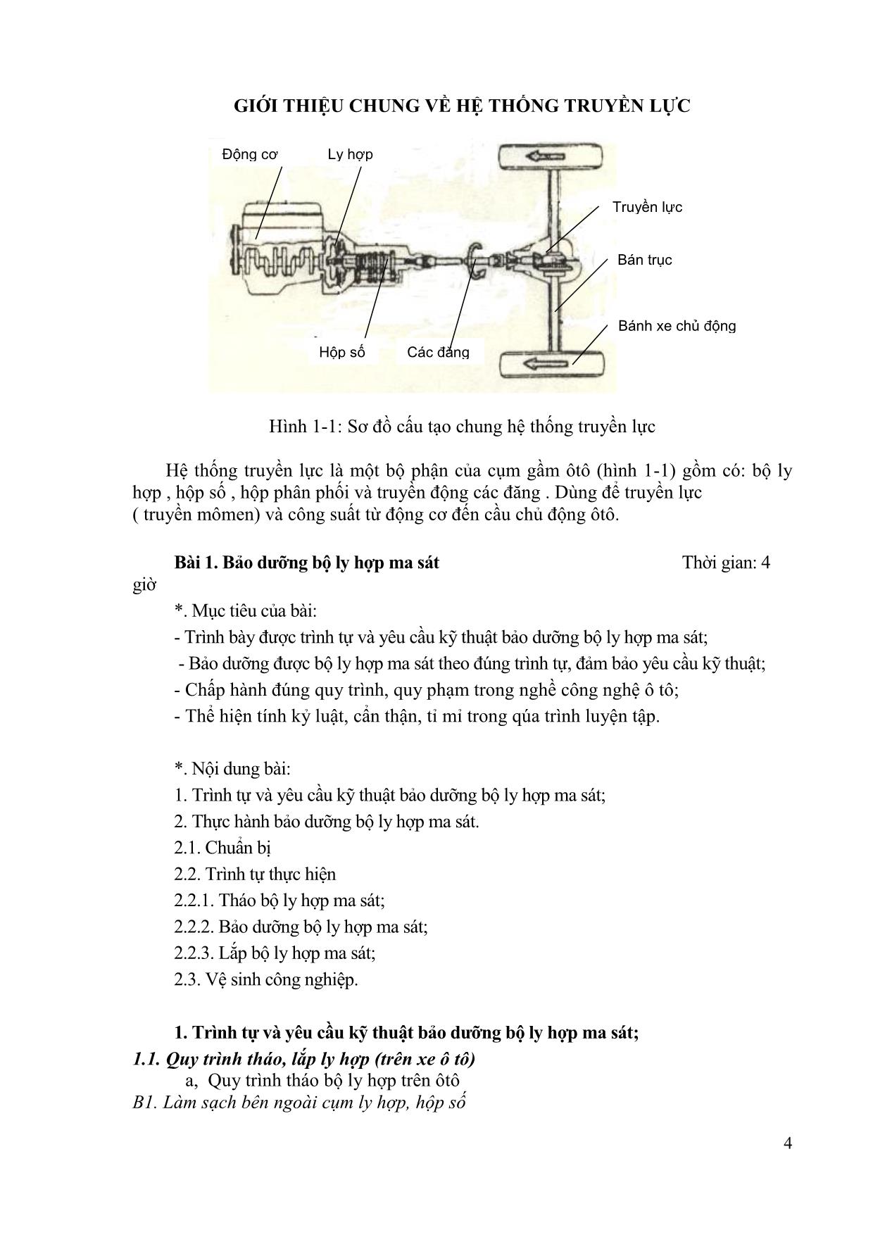 Giáo trình mô đun Bảo dưỡng và sửa chữa hệ thống truyền lực (Mới) trang 4