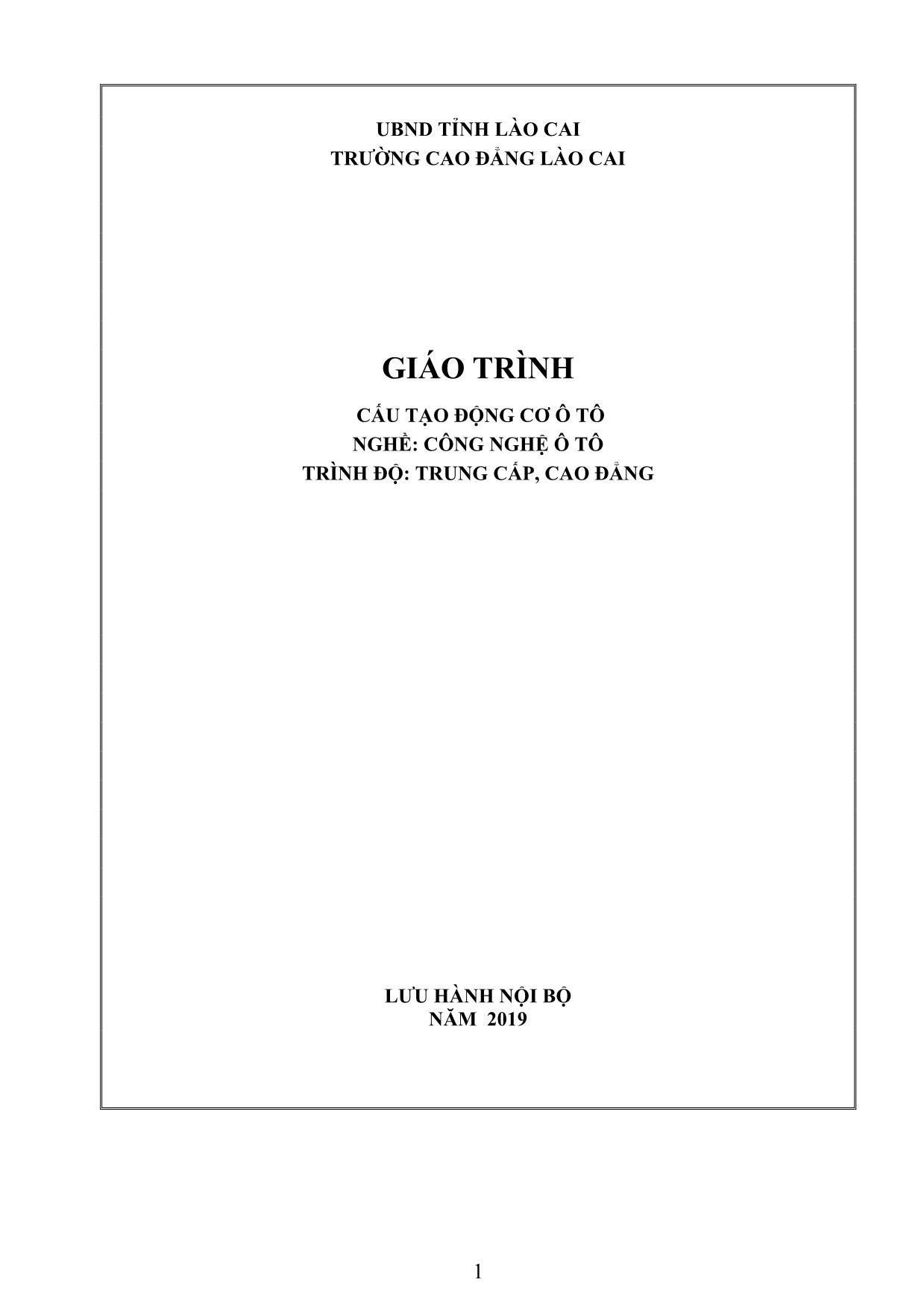 Giáo trình Cấu tạo động cơ ô tô trang 1