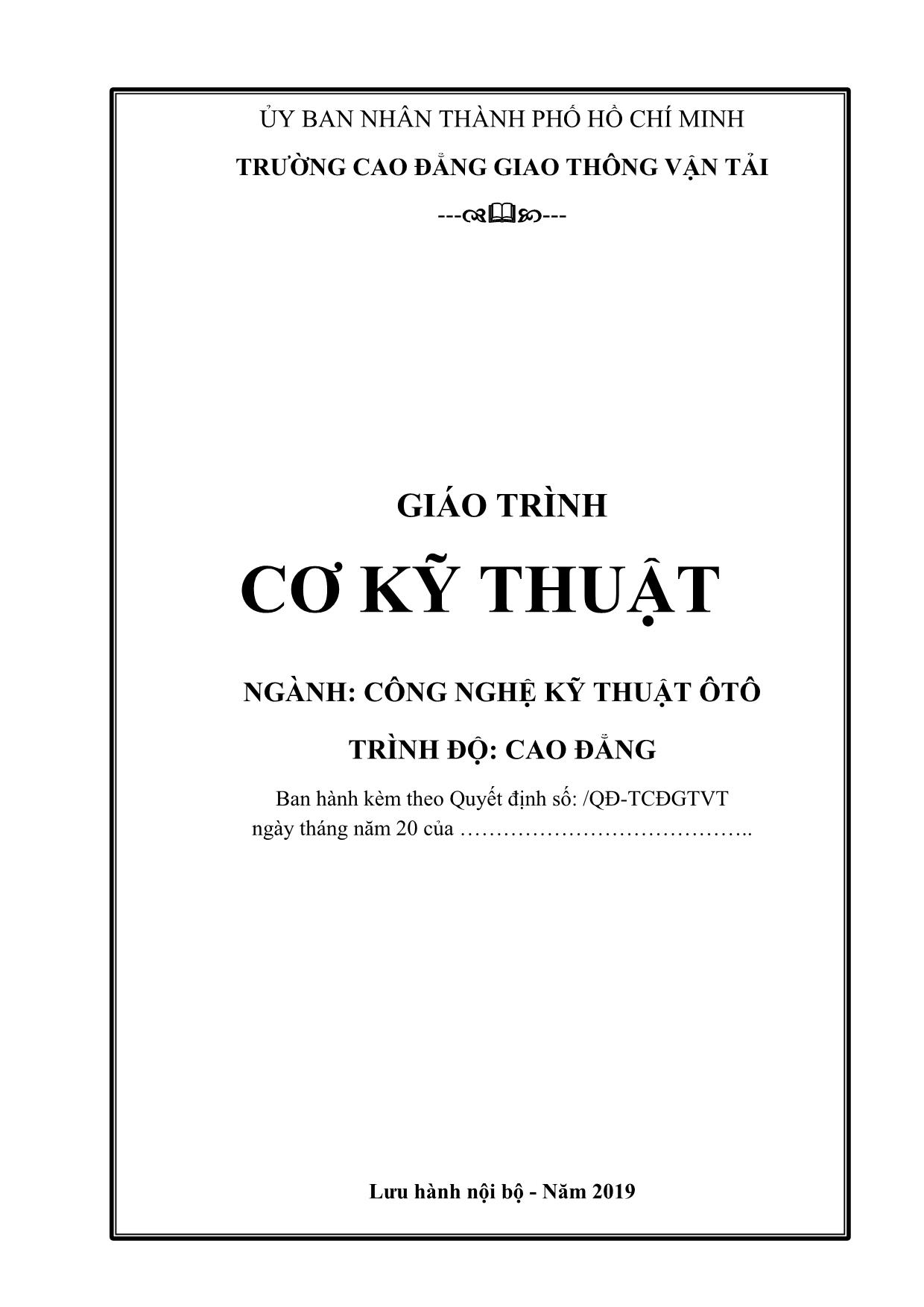 Giáo trình Cơ kỹ thuật - Trần Thị Trà My trang 1