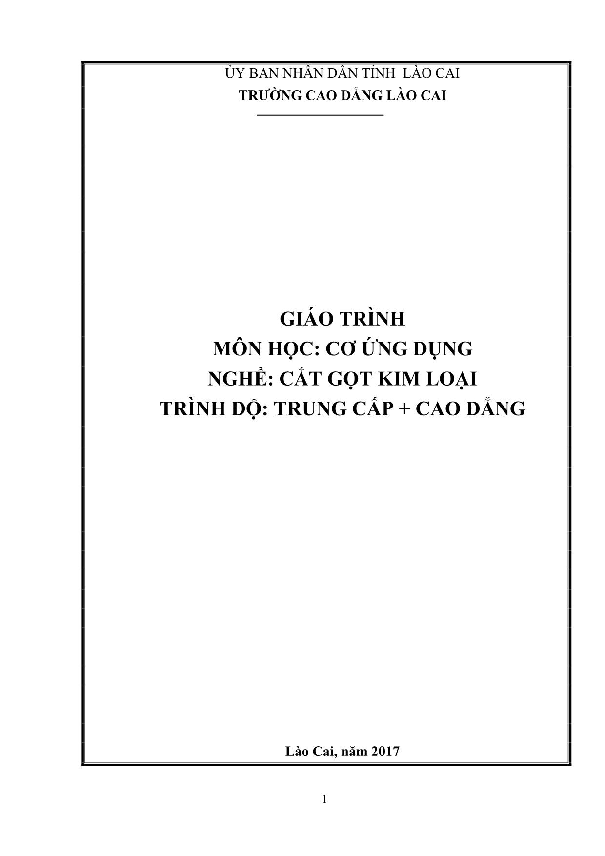 Giáo trình Cơ ứng dụng - Nghề: Cắt gọt kim loại trang 1