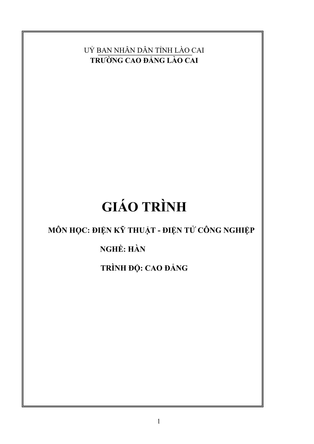 Giáo trình Điện kỹ thuật & Điện tử công nghiệp trang 1