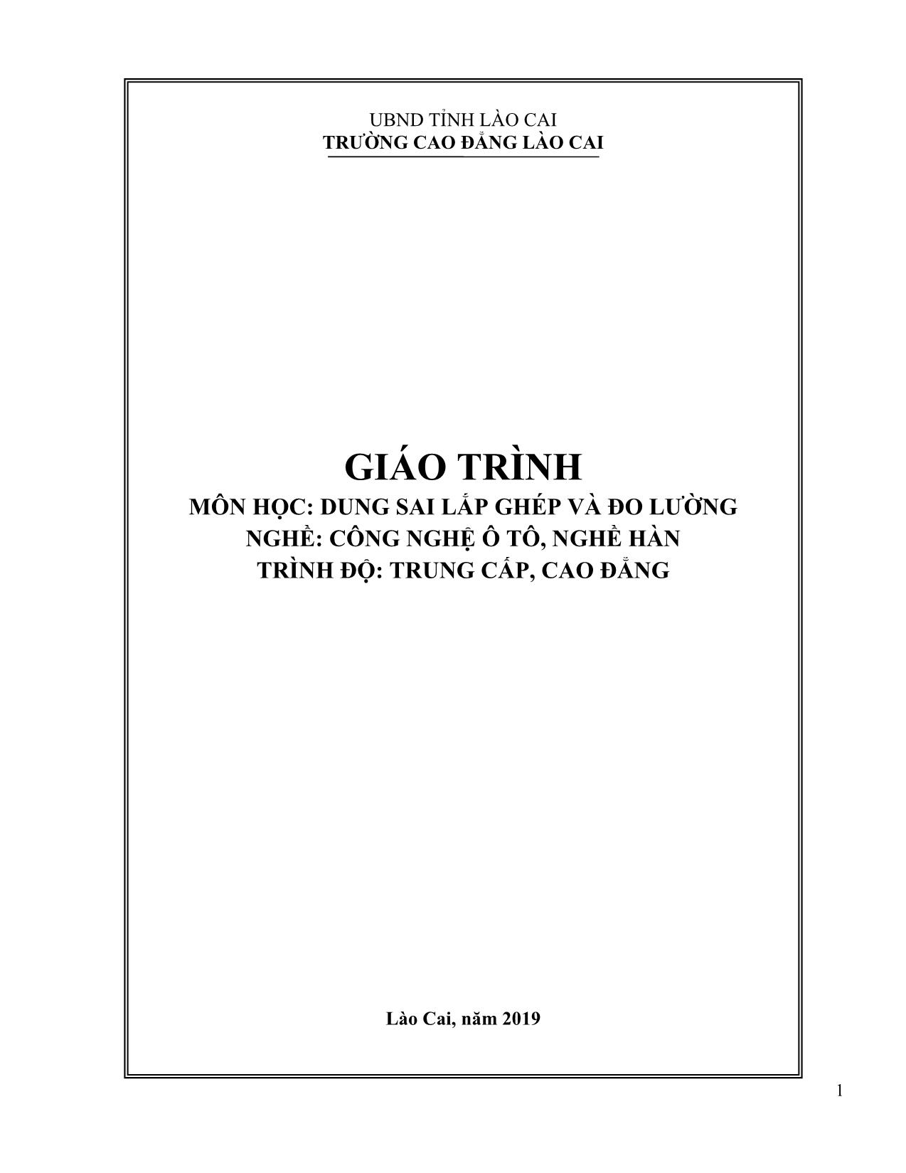 Giáo trình Dung sai lắp ghép và đo lường - Nghề: Công nghệ ô tô, nghề hàn trang 1