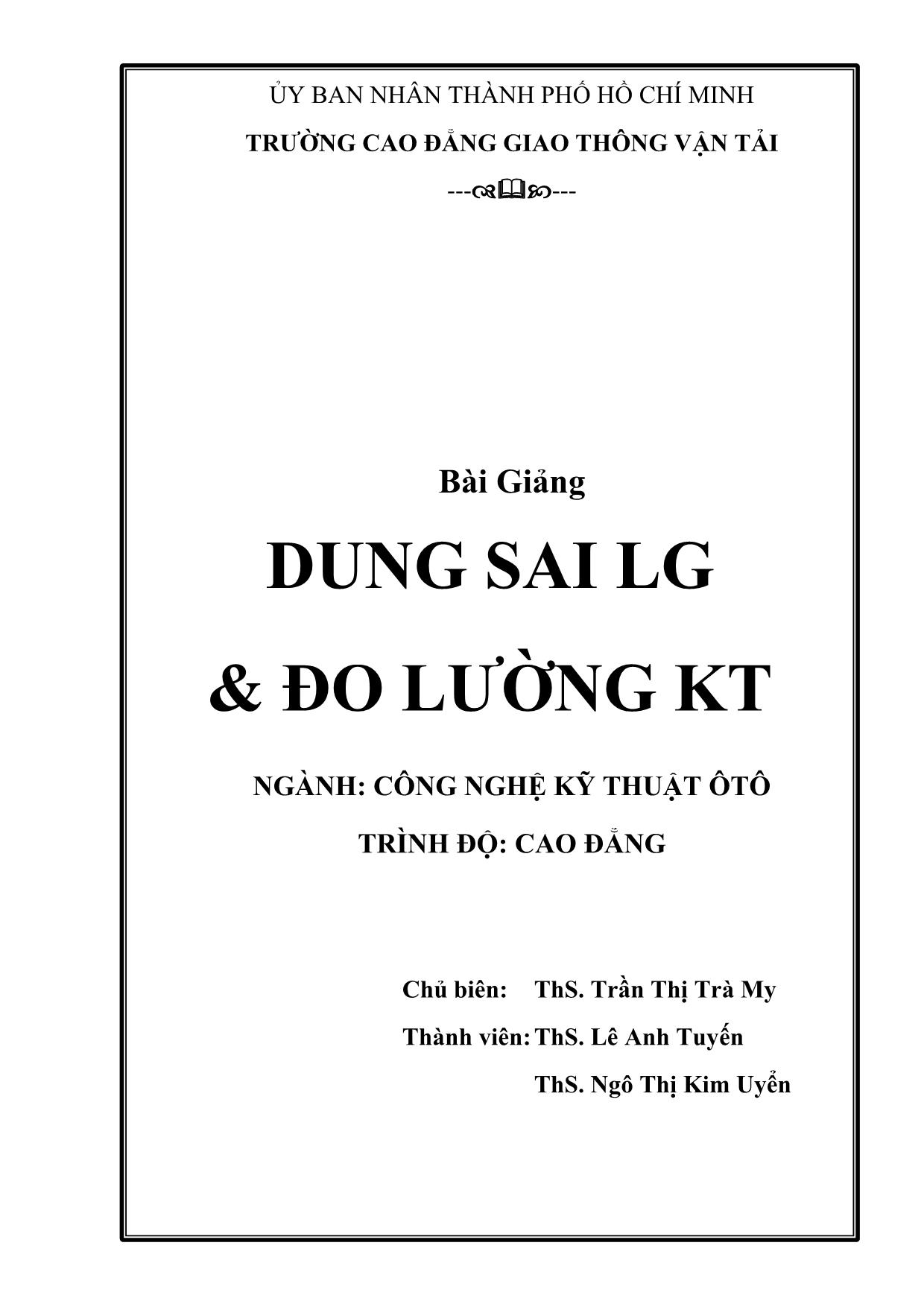 Bài giảng Dung sai LG & Đo lường kĩ thuật trang 2