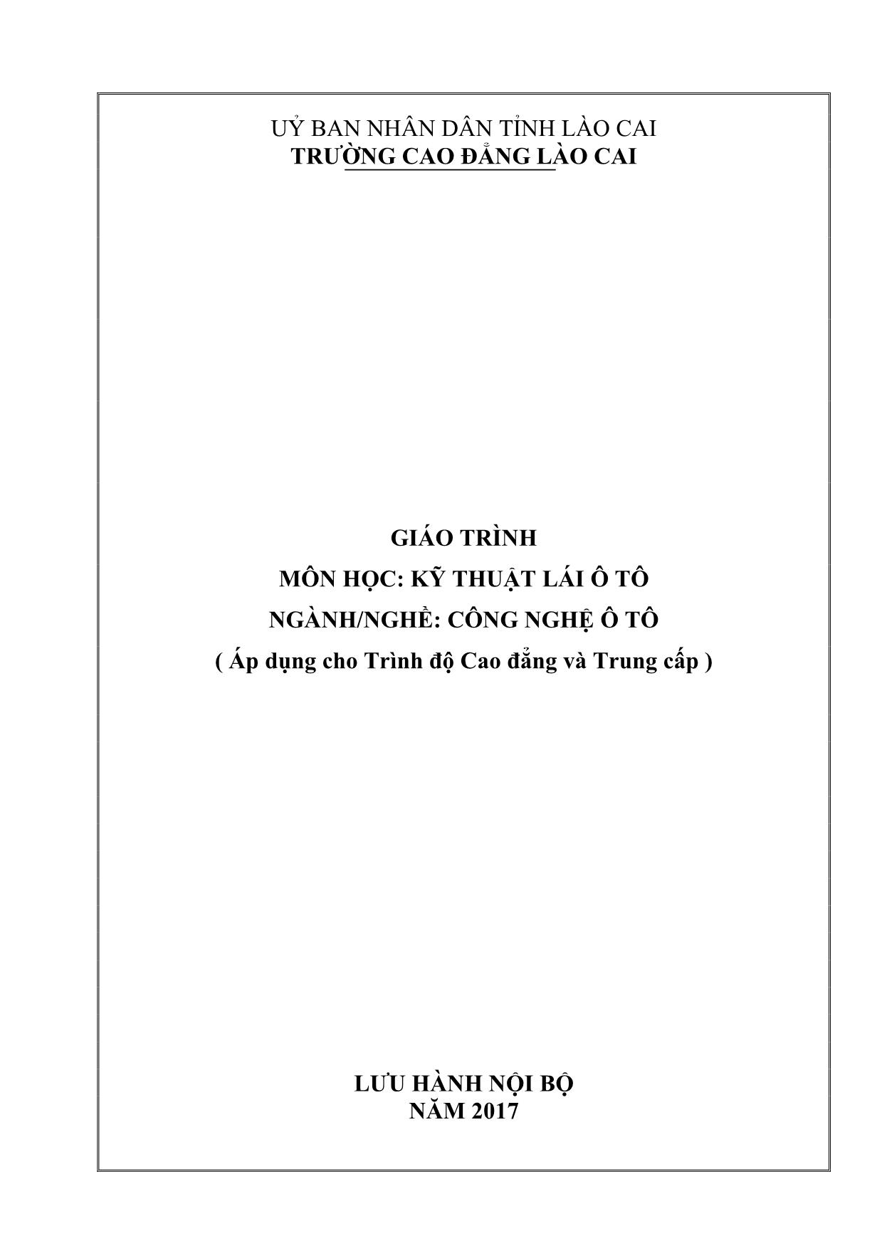 Giáo trình Kỹ thuật lái ô tô trang 1